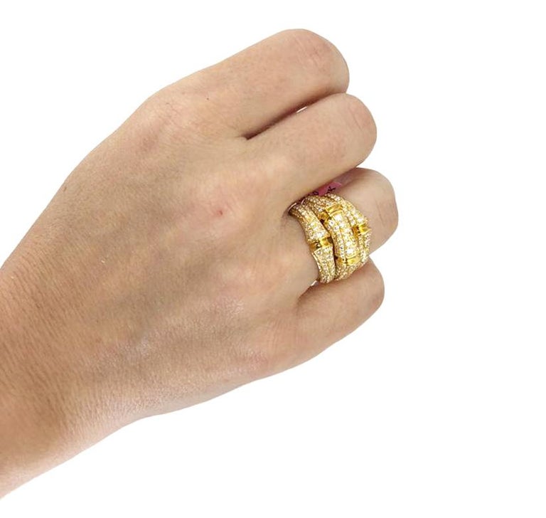 Cartier Diamond Yellow Gold Bamboo Ring For Sale at 1stDibs