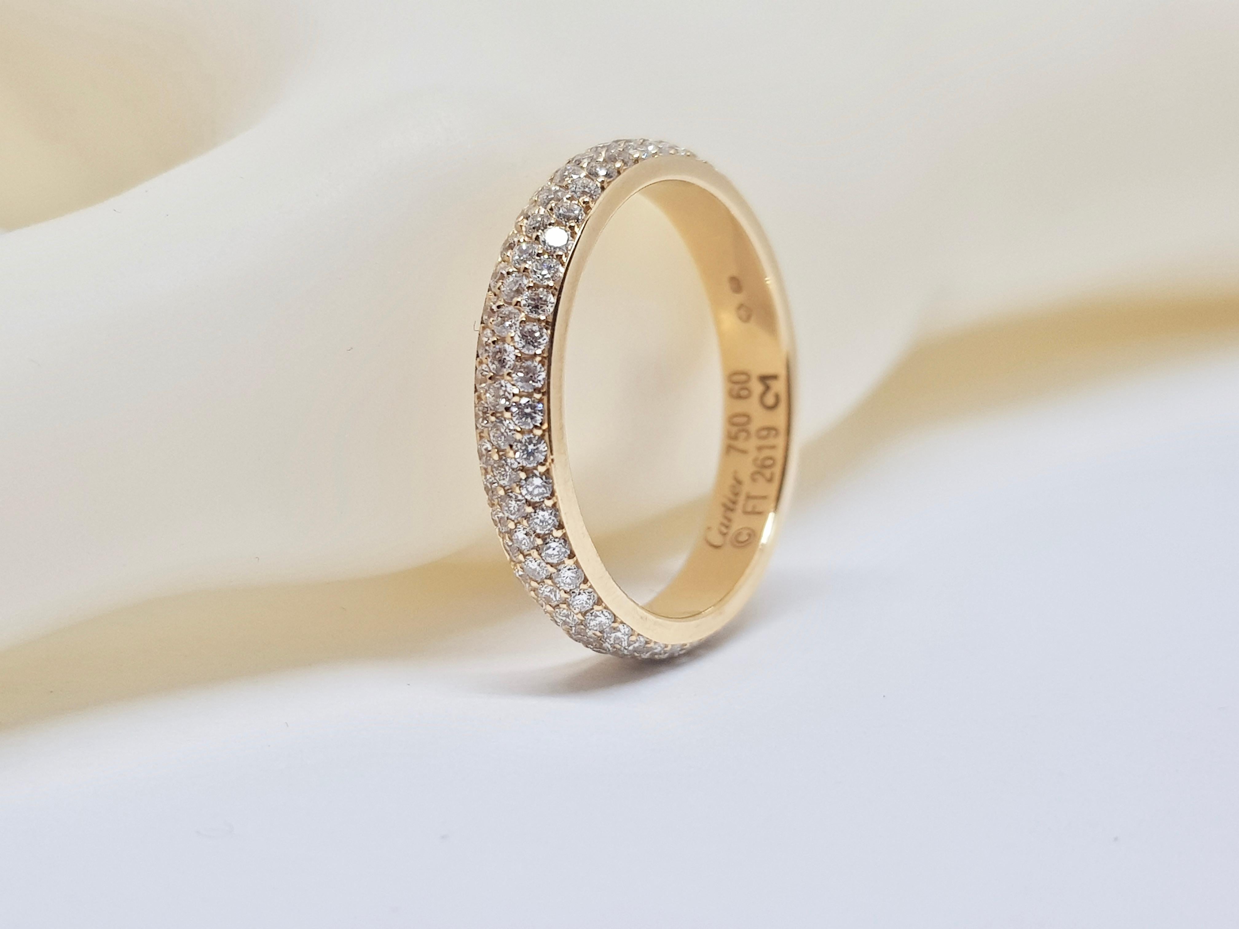 Cartier Diamond Band Ring Yellow Gold 1.38 Carat 8