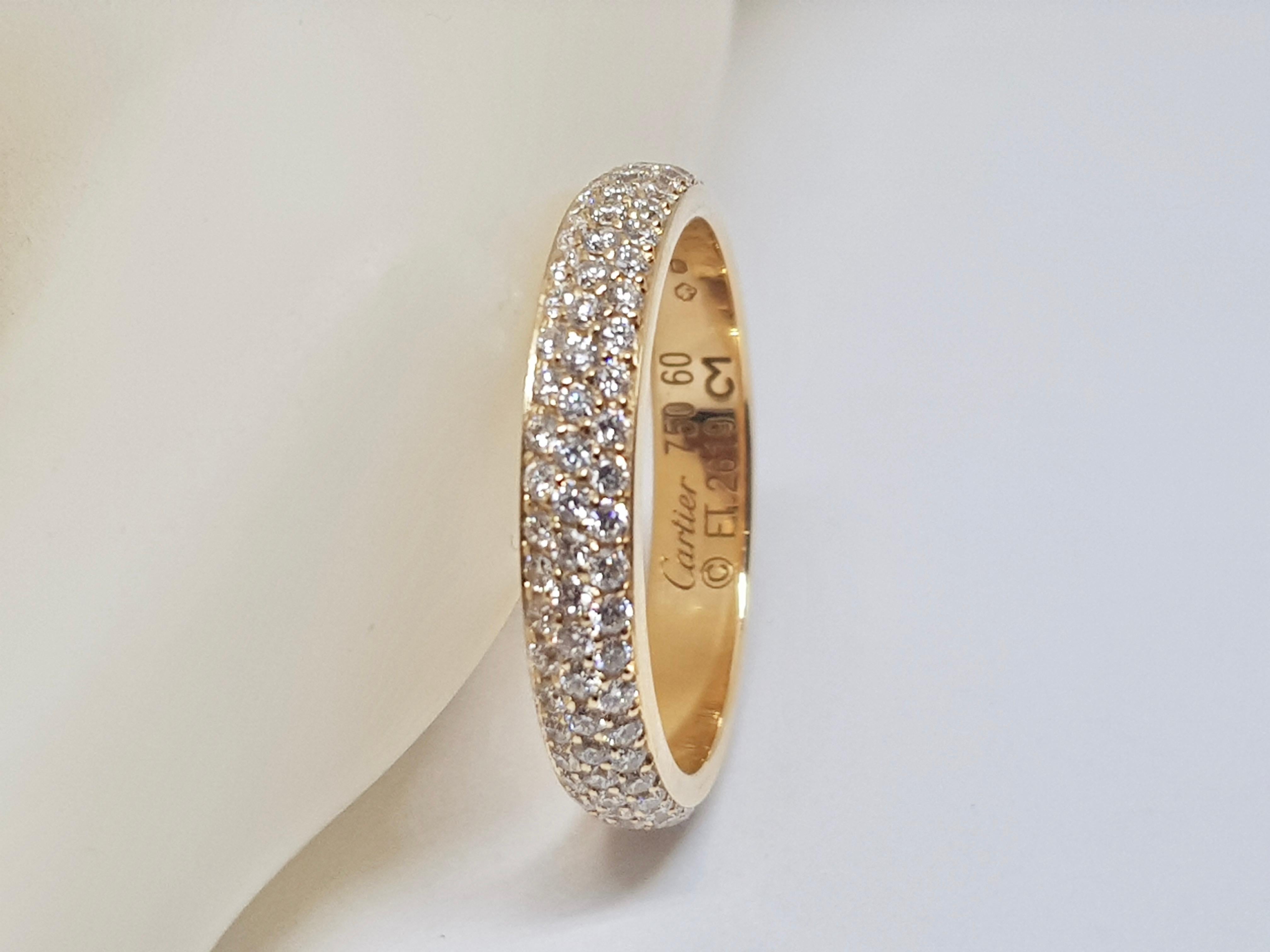 Cartier Diamond Band Ring Yellow Gold 1.38 Carat 12