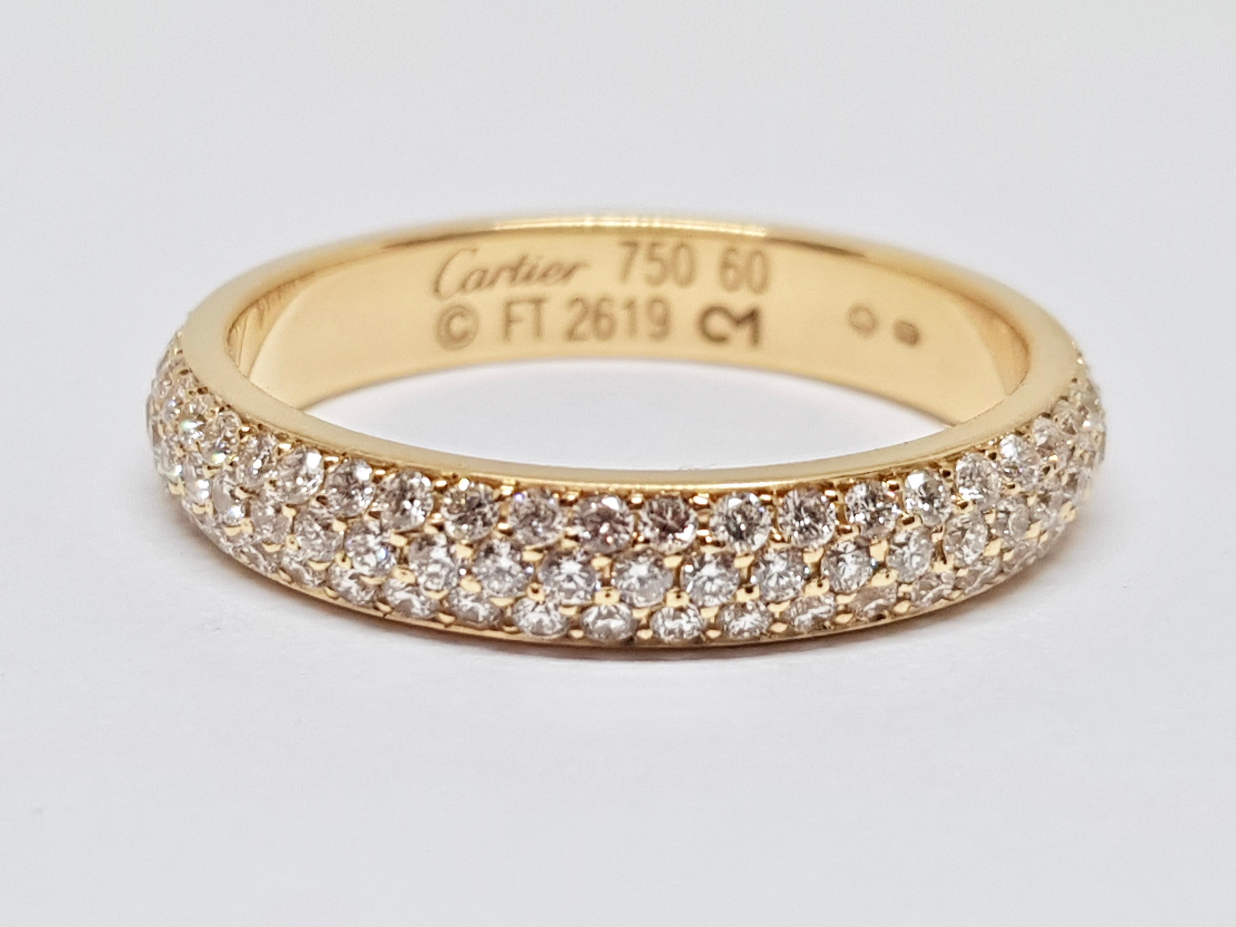 Round Cut Cartier Diamond Band Ring Yellow Gold 1.38 Carat