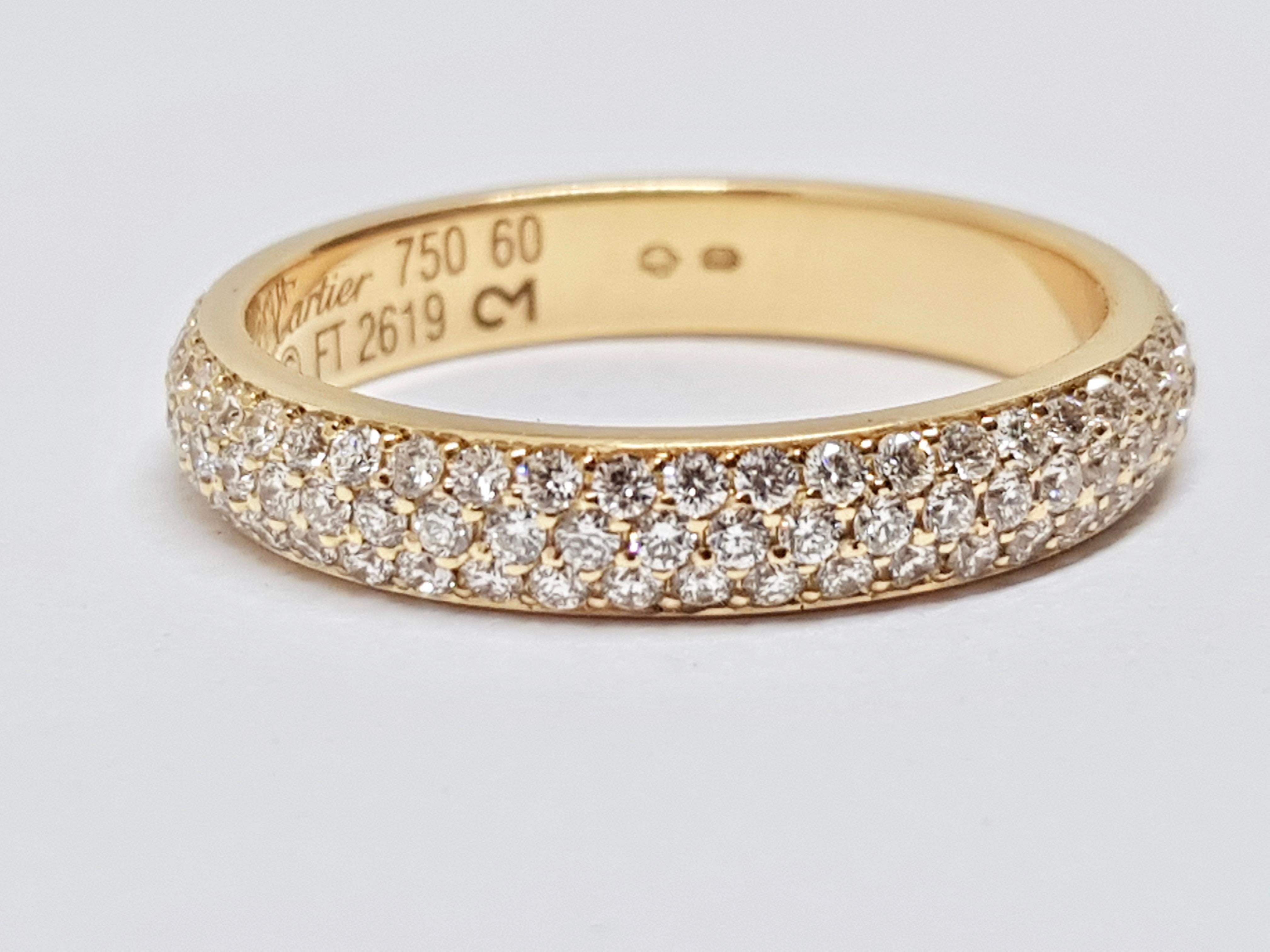 Women's or Men's Cartier Diamond Band Ring Yellow Gold 1.38 Carat