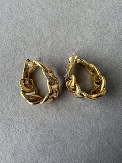 Cartier Diamond Bergamo 18K Gold Hoop Cuban Curb Link Vintage Estate Earrings