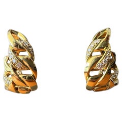 Pendientes Cartier Diamond Bergamo 18K Gold Hoop Cuban Curb Link Vintage Estate