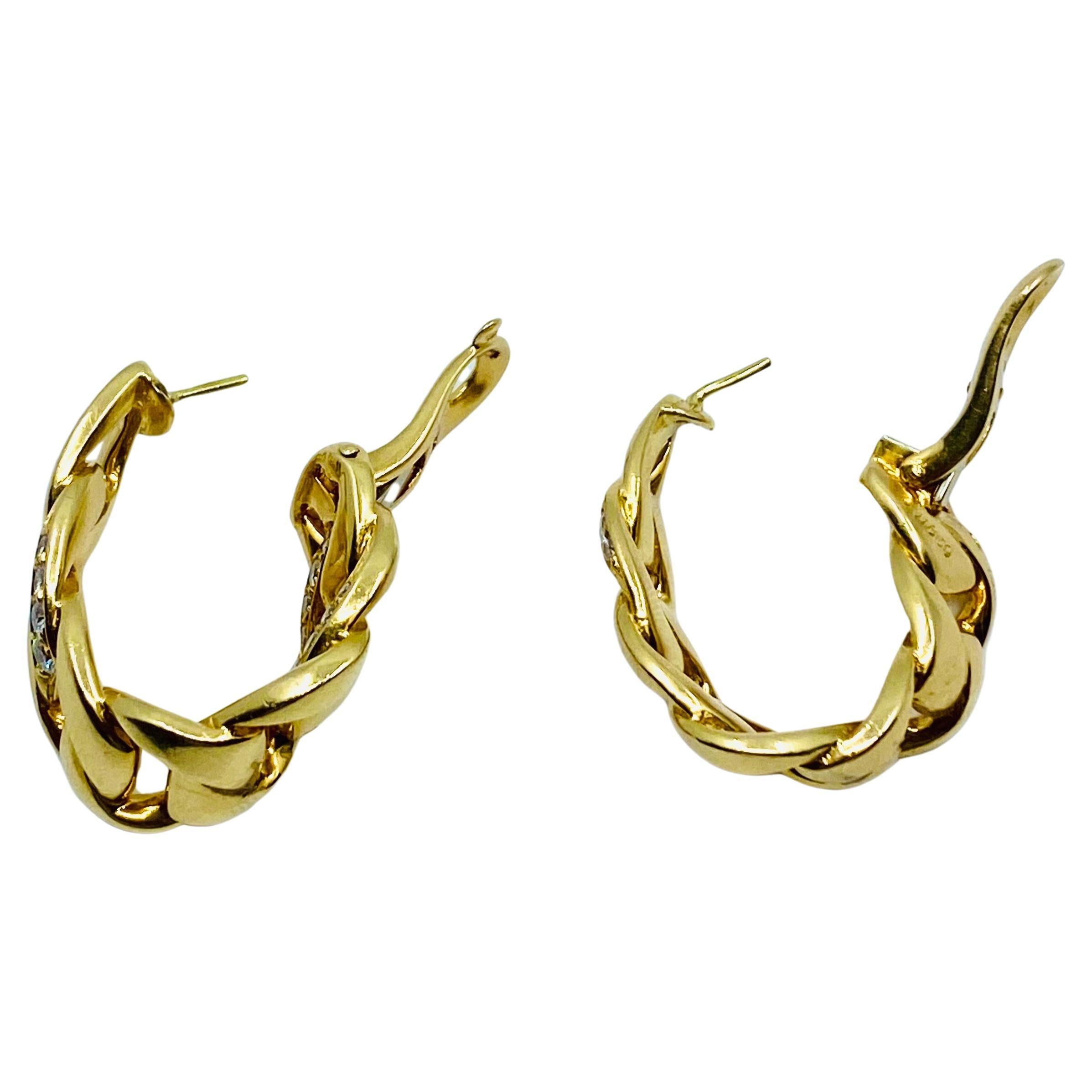 Round Cut Cartier Diamond Bergamo Gold Hoop Earrings For Sale