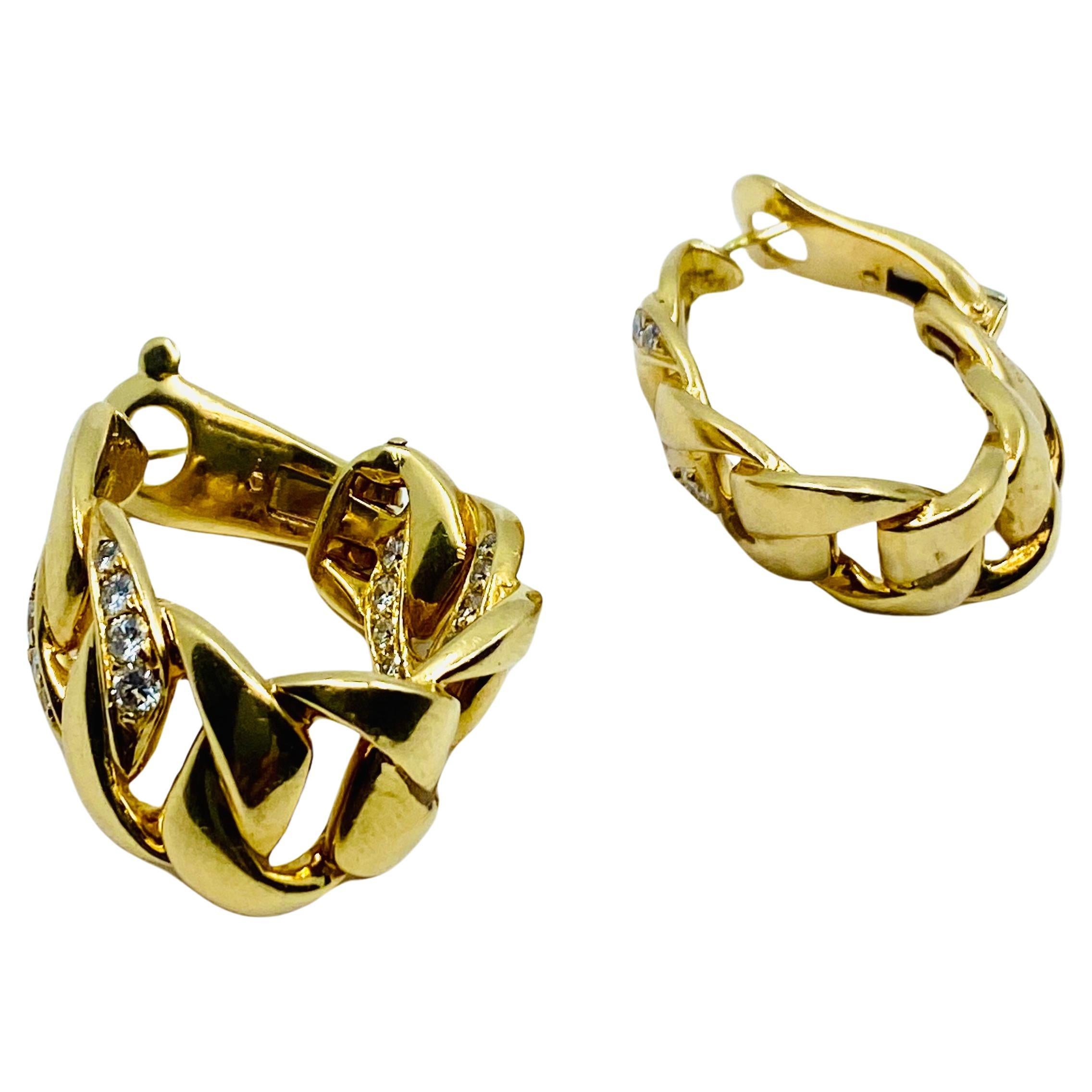 Cartier Diamond Bergamo Gold Hoop Earrings In Excellent Condition For Sale In Beverly Hills, CA
