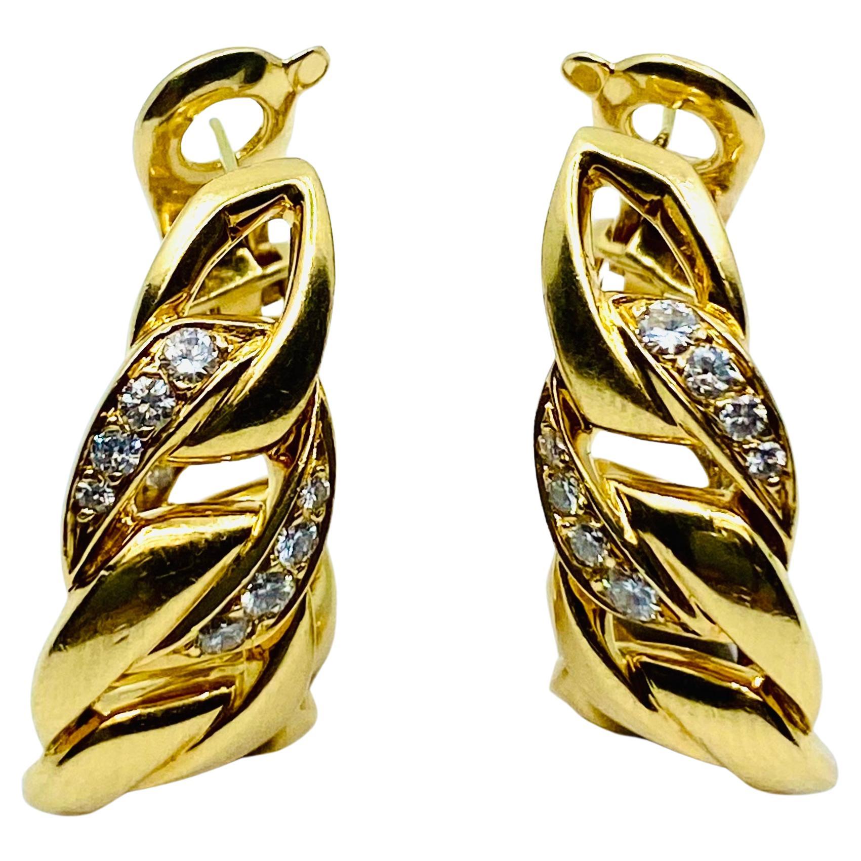 Round Cut Cartier Diamond Bergamo Gold Hoop Earrings