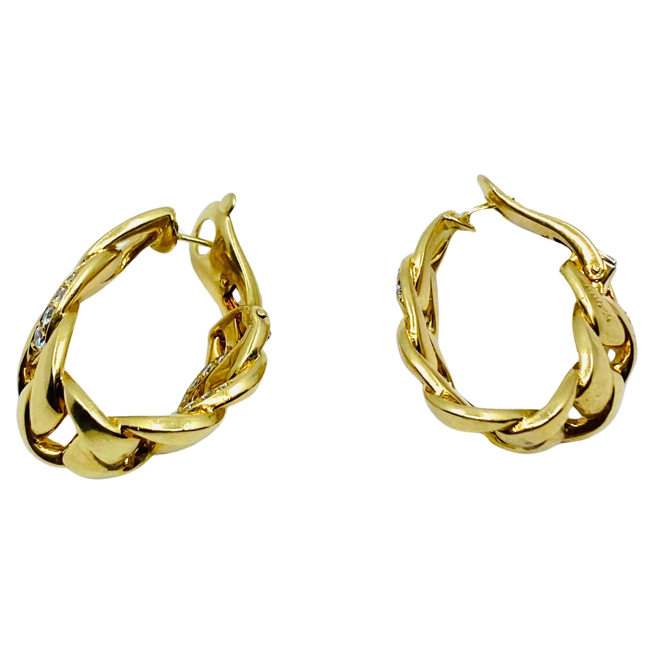 Cartier Diamond Bergamo Gold Hoop Earrings In Excellent Condition In Beverly Hills, CA