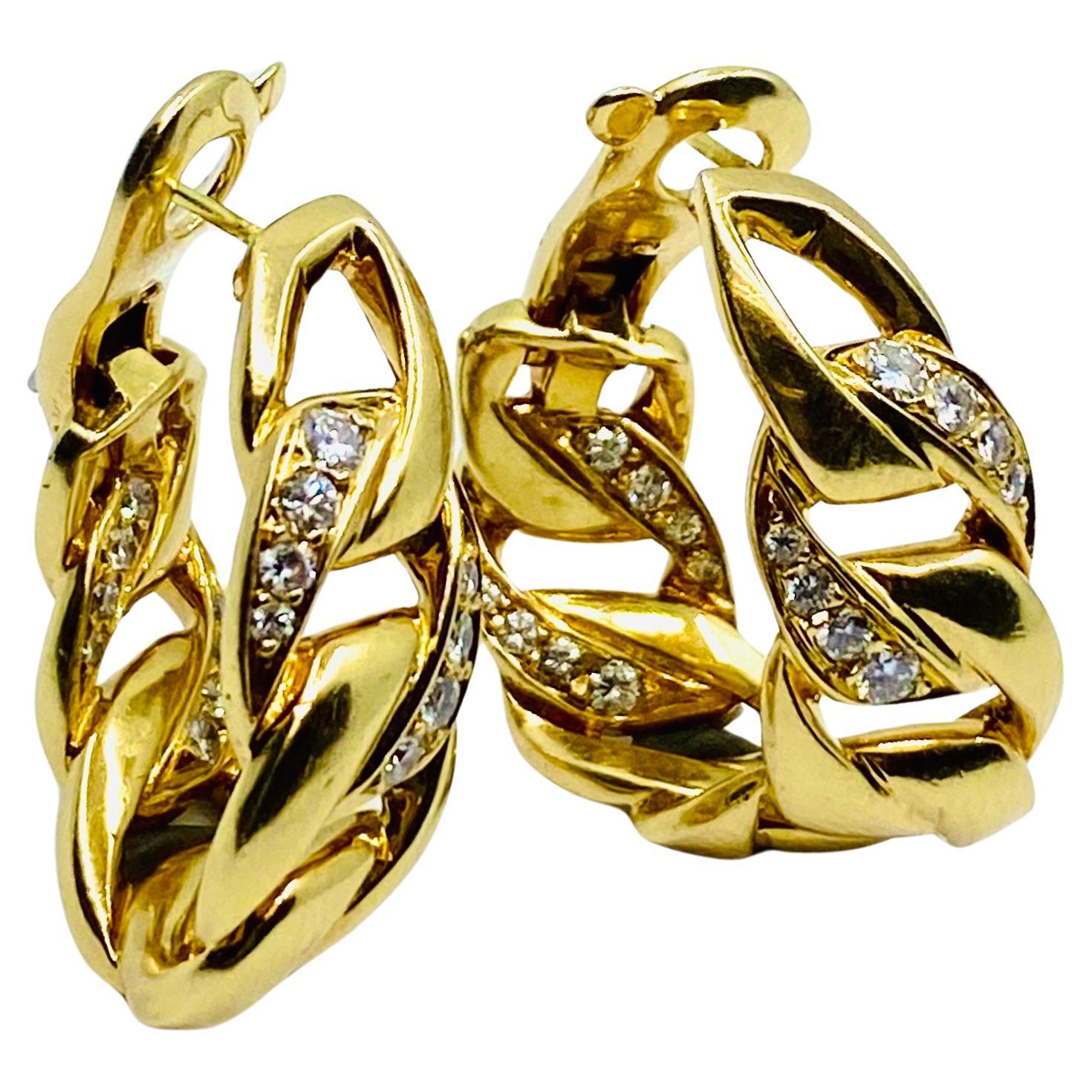 Cartier Diamond Bergamo Gold Hoop Earrings For Sale 2