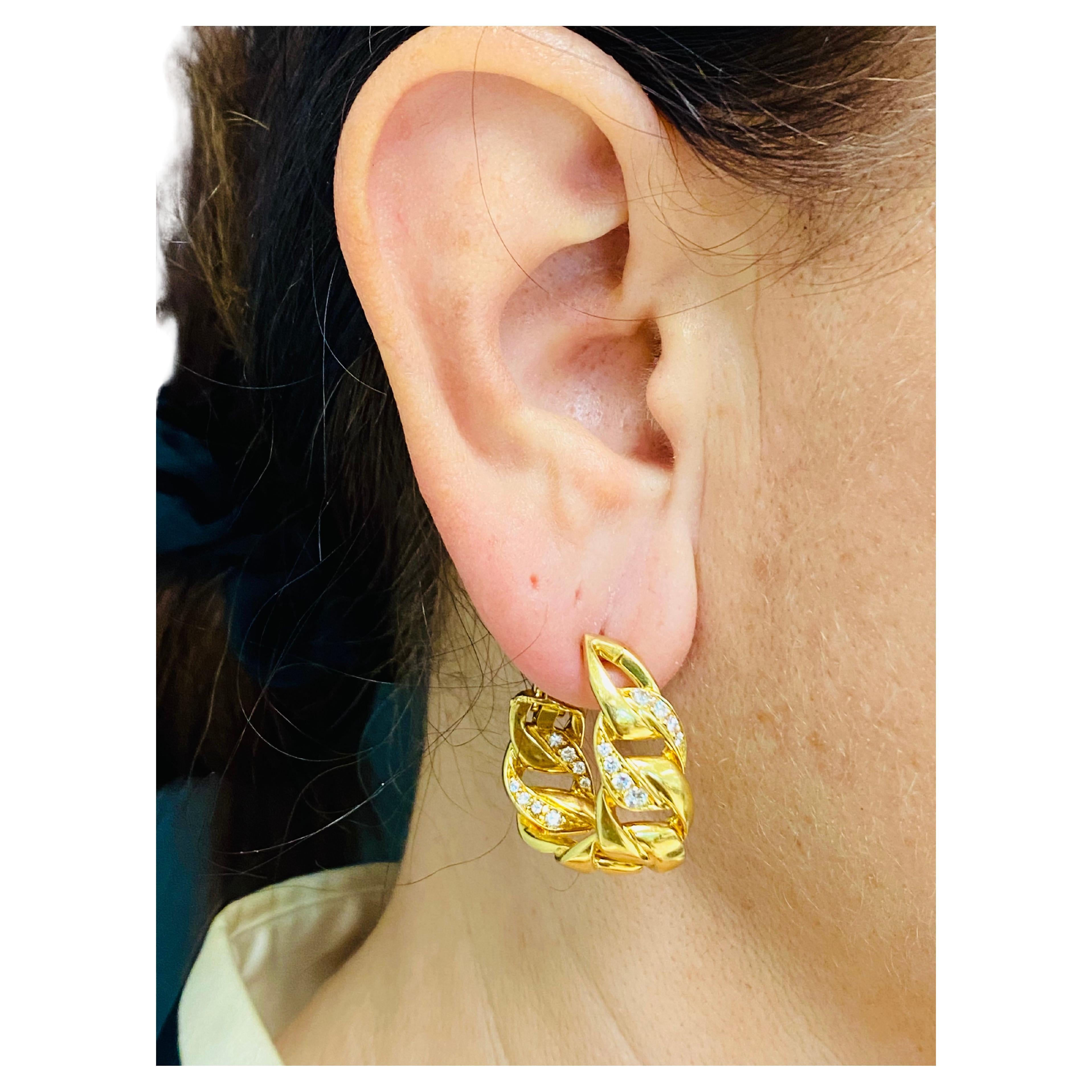 Cartier Diamond Bergamo Gold Hoop Earrings 1