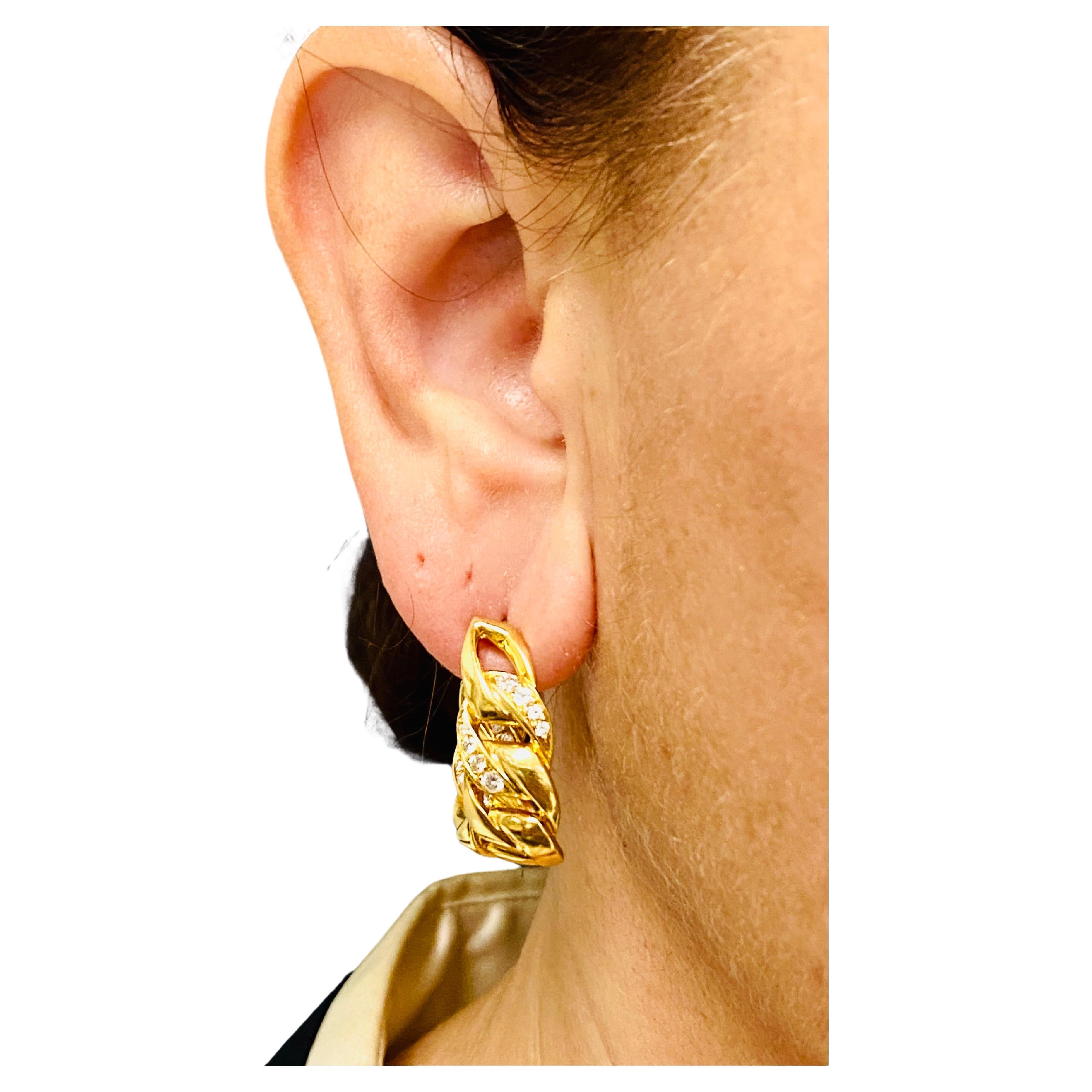 Cartier Diamond Bergamo Gold Hoop Earrings For Sale 4