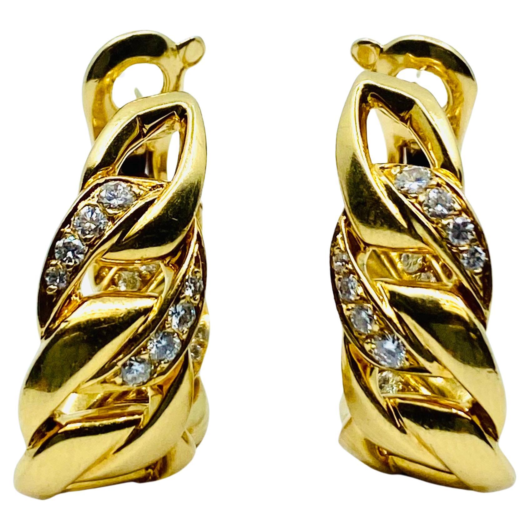 Cartier Diamond Bergamo Gold Hoop Earrings For Sale