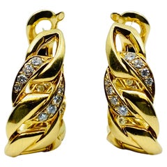 Vintage Cartier Diamond Bergamo Gold Hoop Earrings