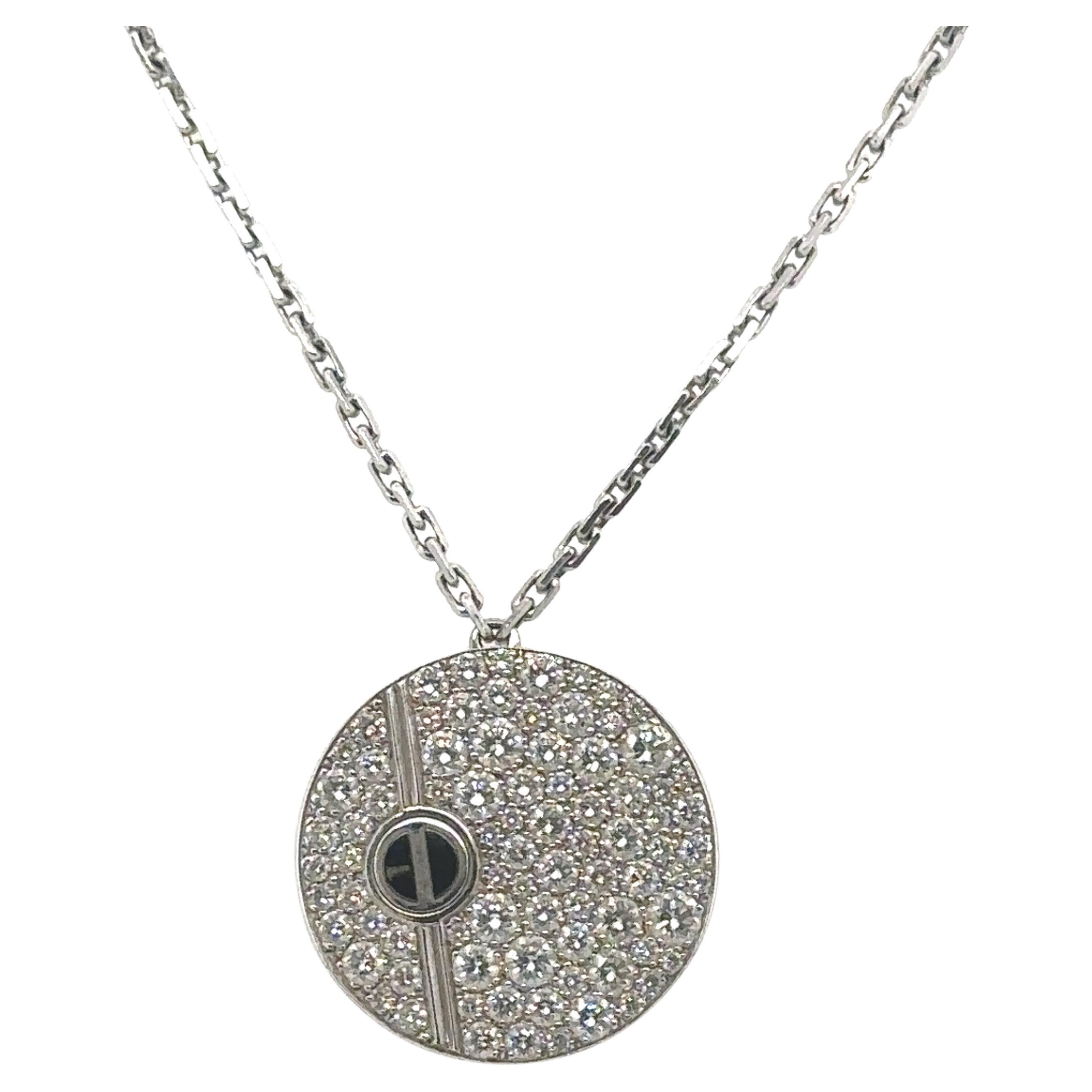 Cartier Diamond & Black Ceramic Love Circle Pendant and Chain For Sale