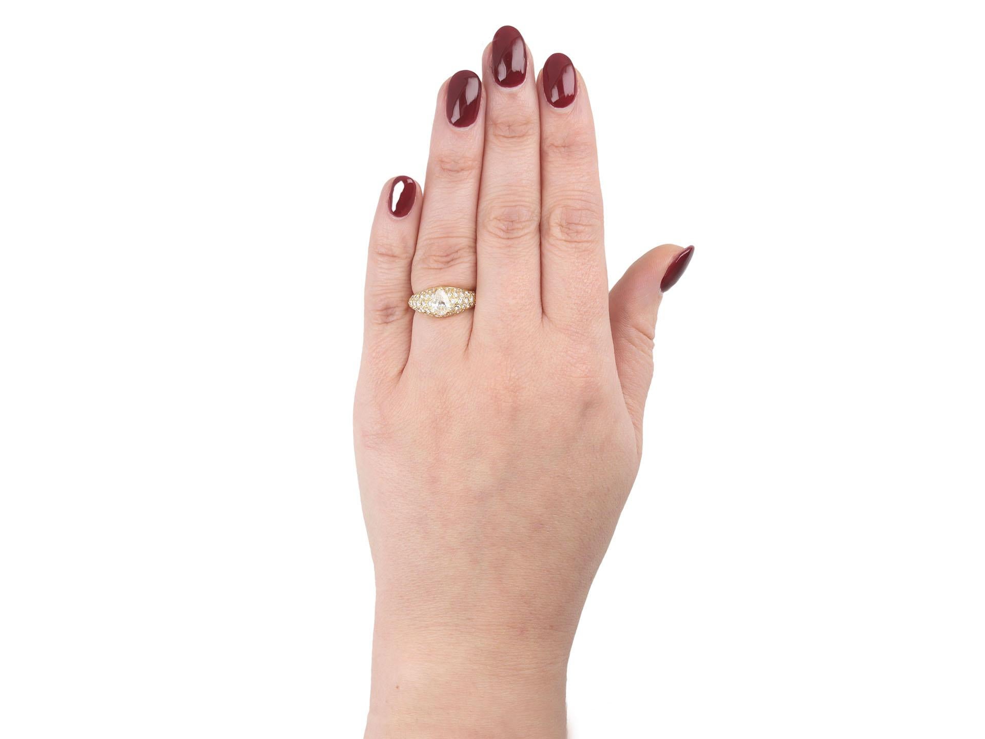 Pear Cut Cartier diamond bombe ring, French, circa 1998 For Sale