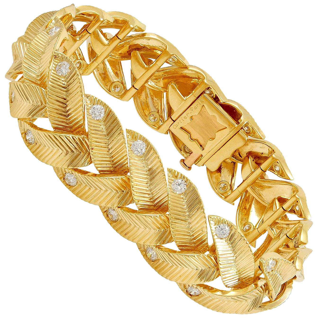 Cartier Diamond Yellow Gold Braided Motif Bracelet For Sale
