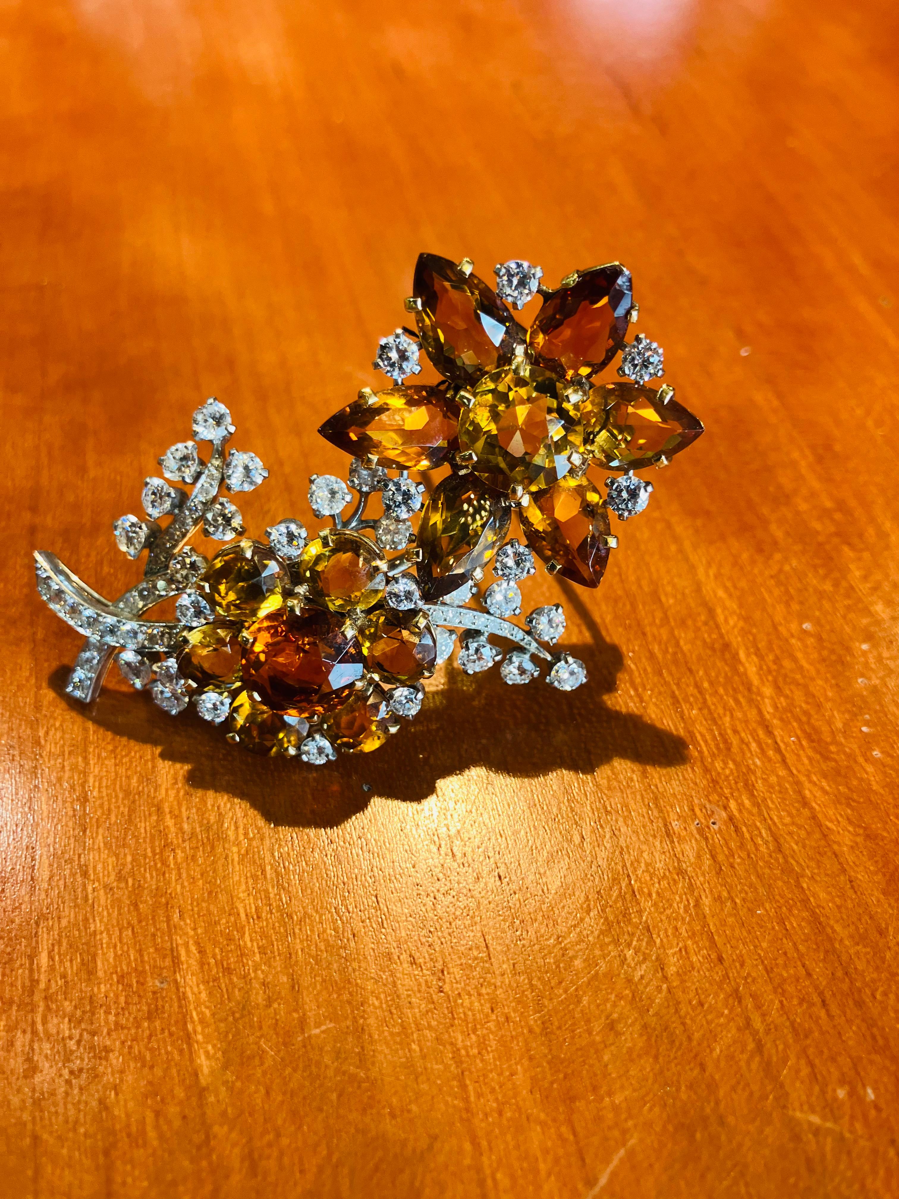 Magnificent One-Of-A-Kind Cartier Citrine and Diamond Brooch. 