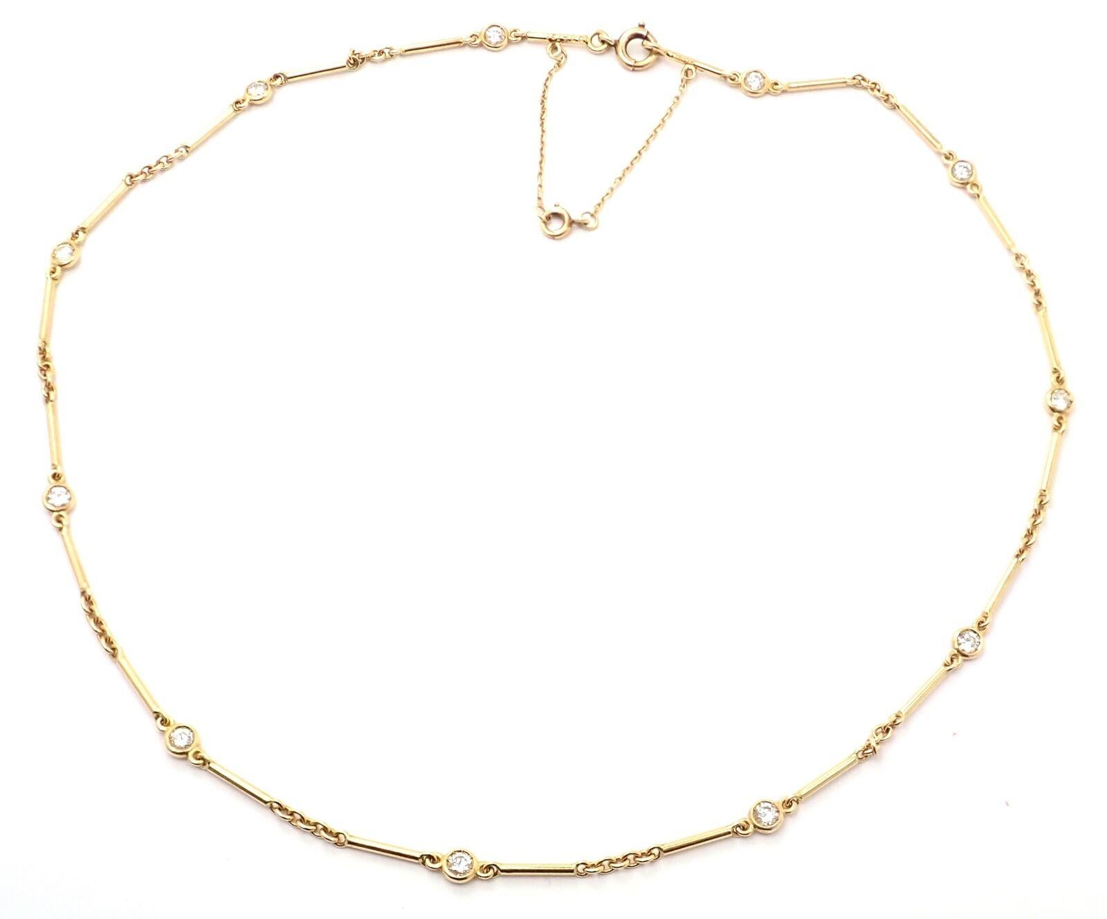 18k Yellow Gold Diamond By The Yard Choker Necklace by Cartier.
With 11 round brilliant cut diamonds VS1 clarity, G color total weight approx. 1.10ct
Details:
Chain Length: 15