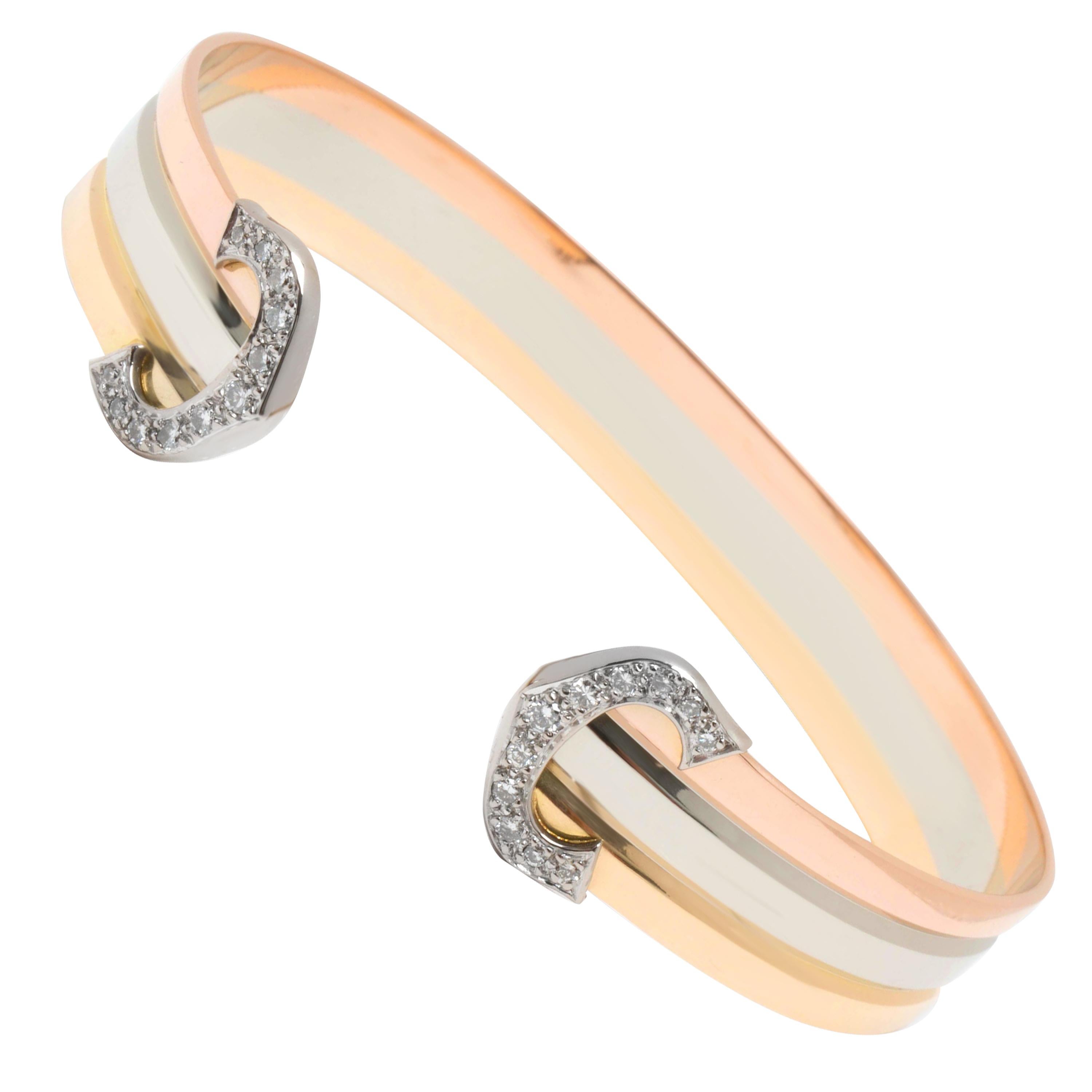 Cartier Diamond C Cuff Bracelet in 18K Yellow, White and Rose Gold '0.25 Carat'