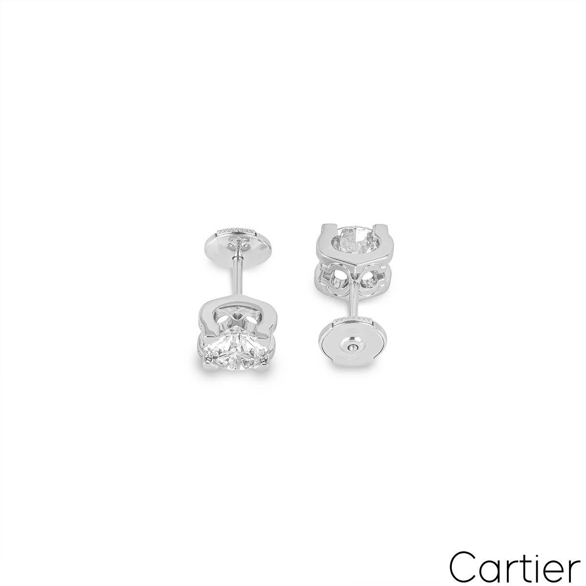 Round Cut Cartier Diamond C de Cartier Stud Earrings 2.42ct G/VVS1 GIA Certified