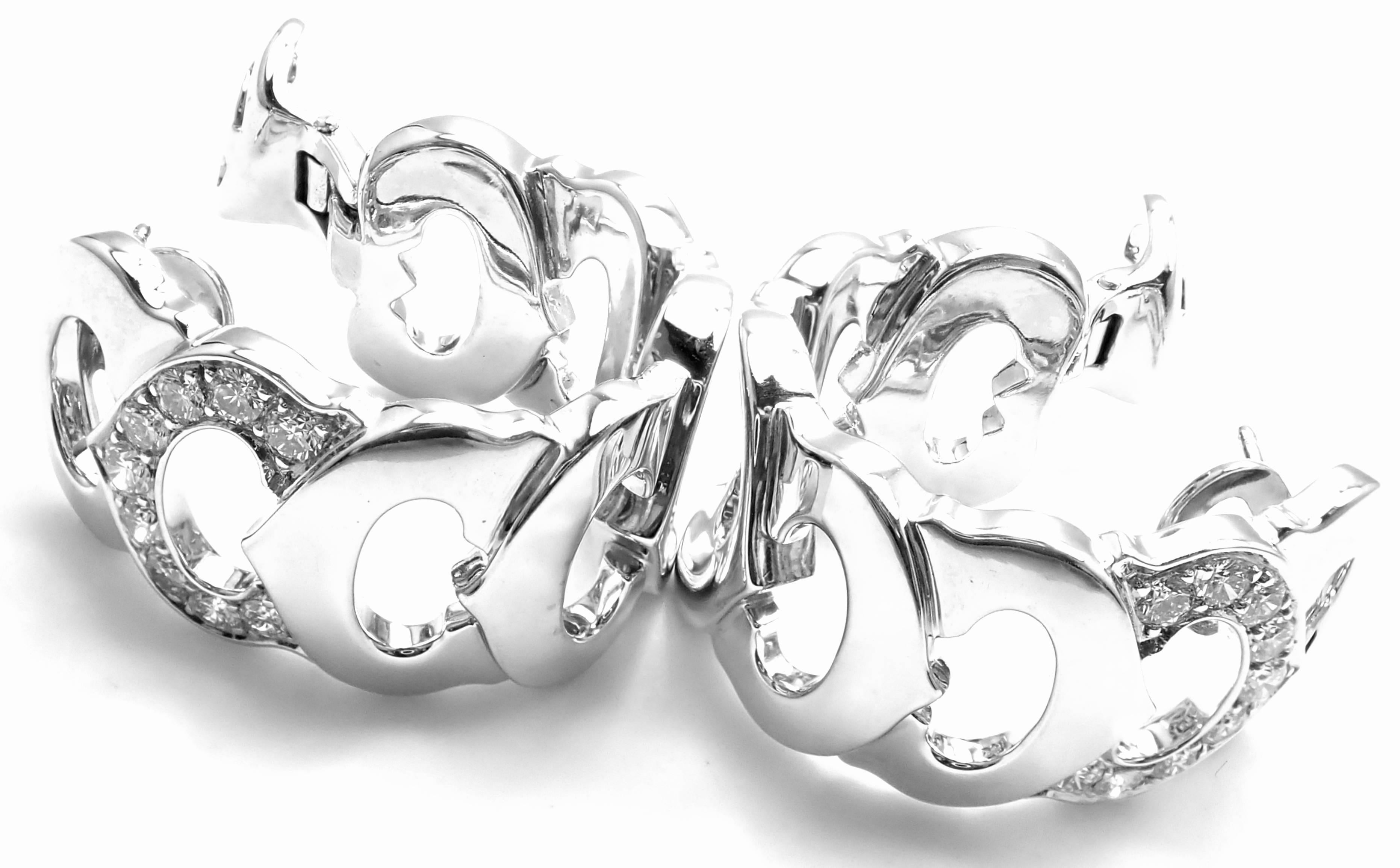 Women's or Men's Cartier Diamond C De Cartier White Gold Hoop Earrings