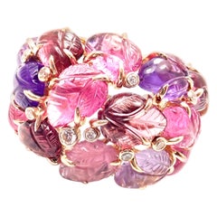 Cartier Diamond Carved Rubelite Amethyst Garnet Onyx Rose Gold Ring