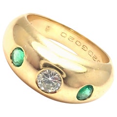 Cartier Diamond Center Emerald Yellow Gold Band Ring