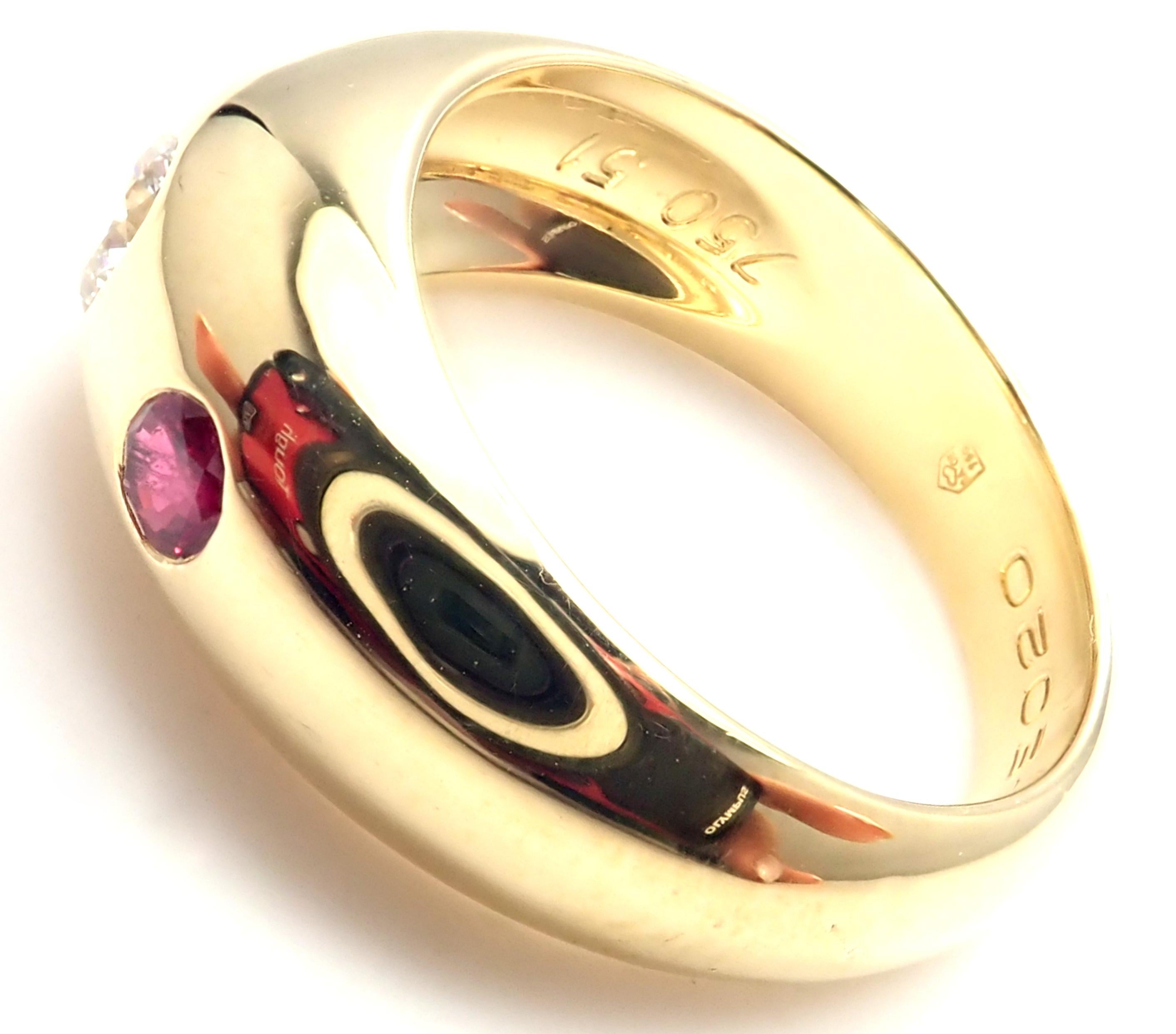 Women's or Men's Cartier Diamond Center Ruby Yellow Gold Band Ring