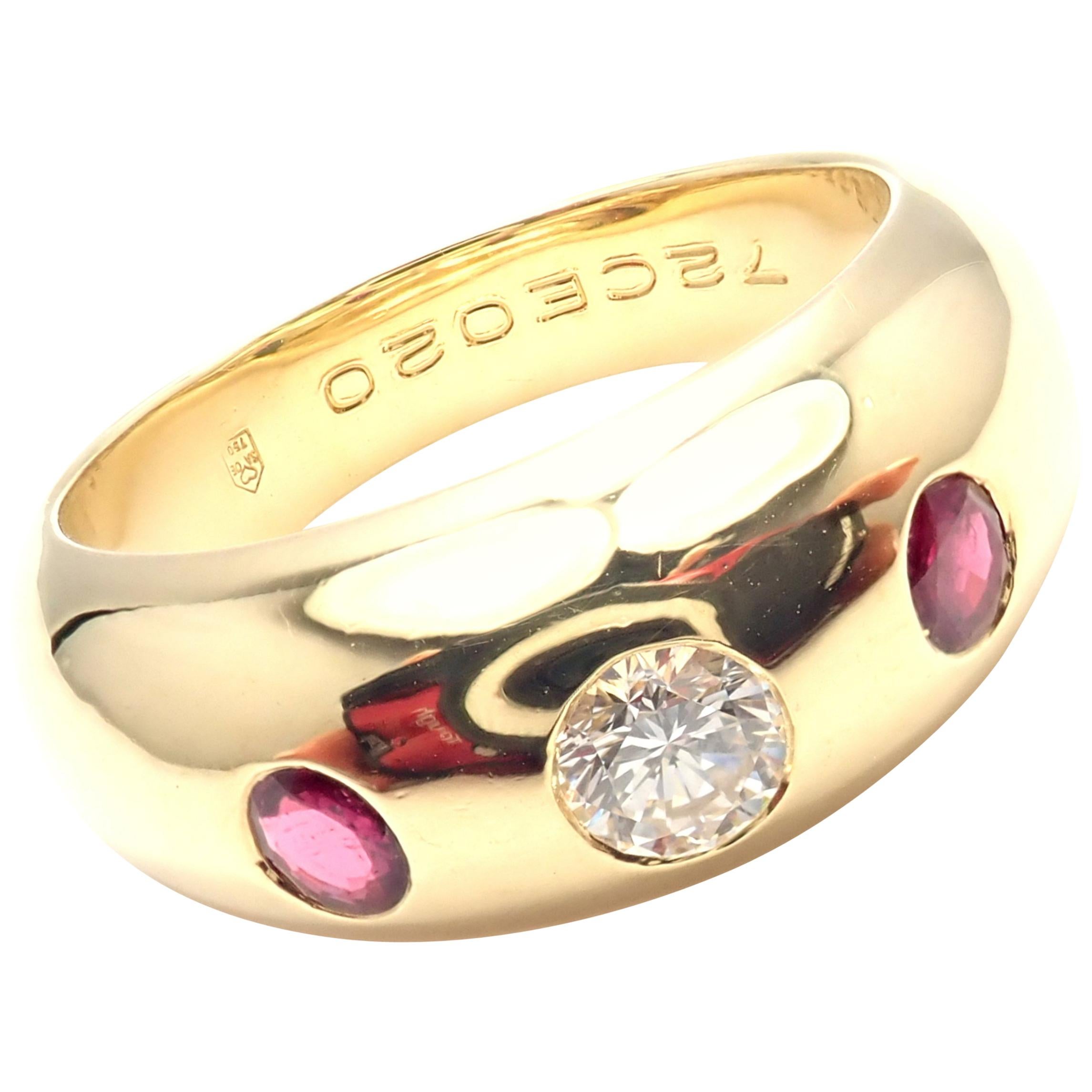Cartier Diamond Center Ruby Yellow Gold Band Ring