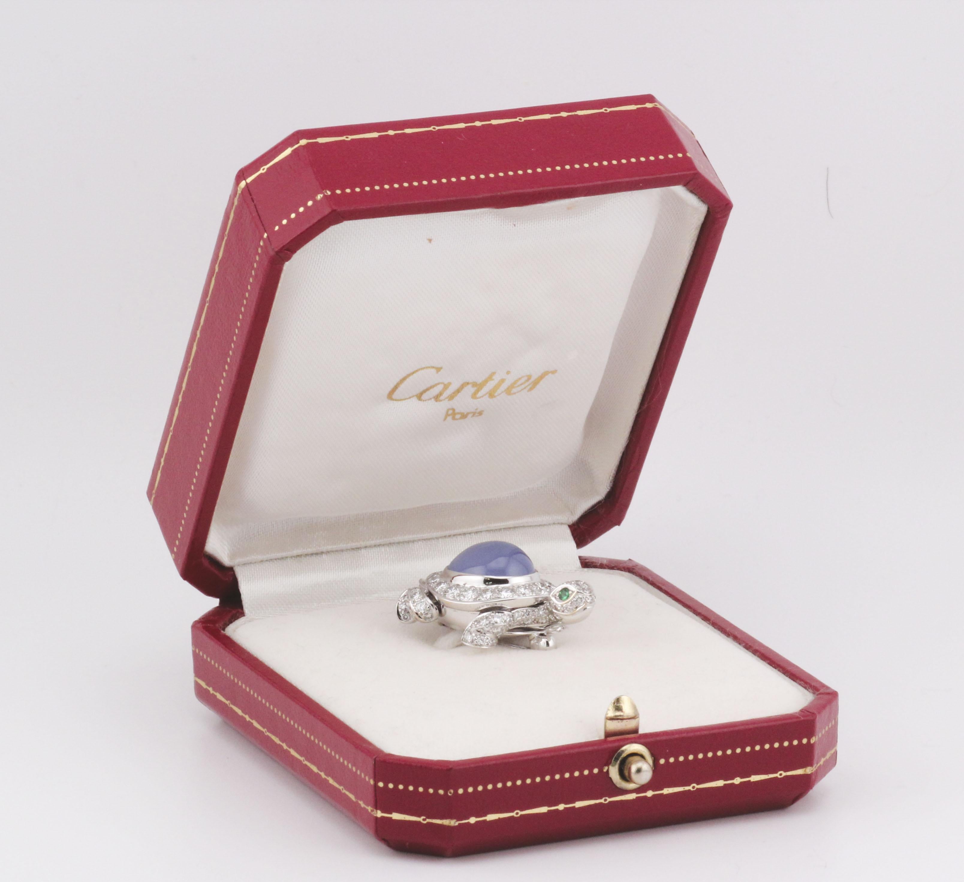 Cartier Diamond Chalcedony 18K White Gold Turtle Brooch For Sale 5
