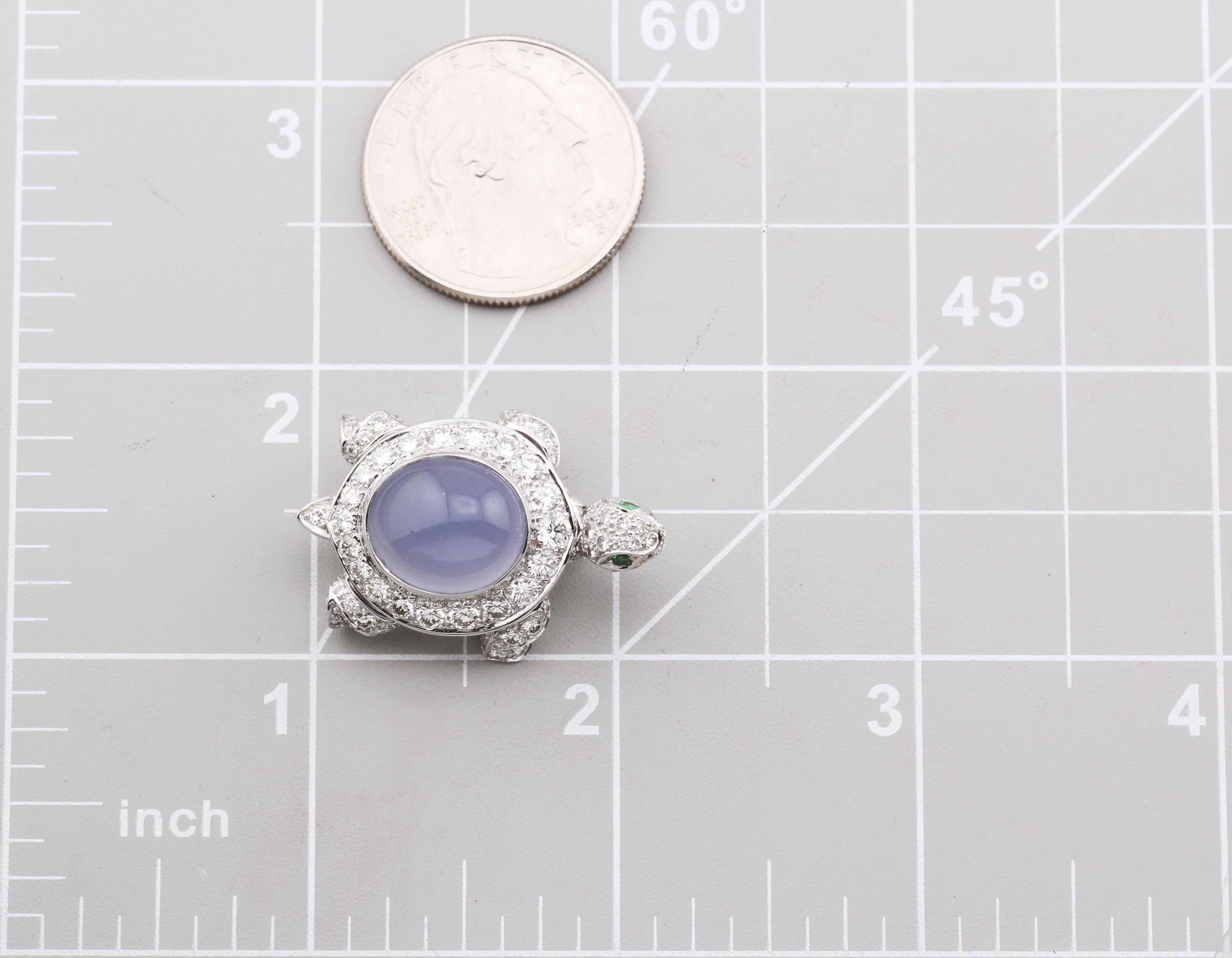 Cartier Diamond Chalcedony 18K White Gold Turtle Brooch For Sale 6