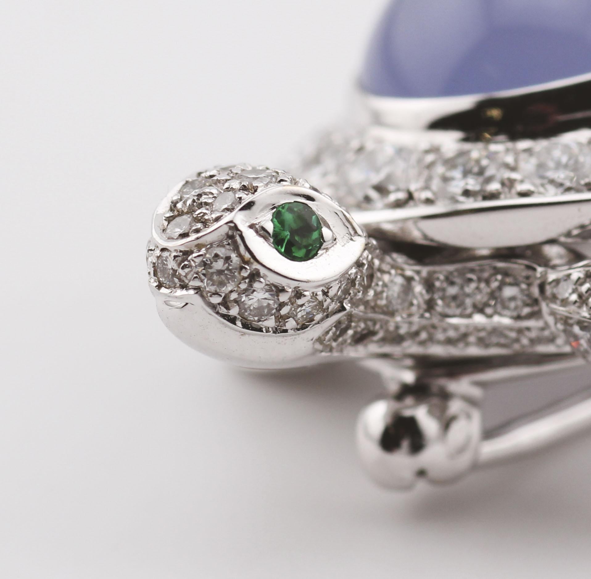 Cartier Diamond Chalcedony 18K White Gold Turtle Brooch For Sale 3