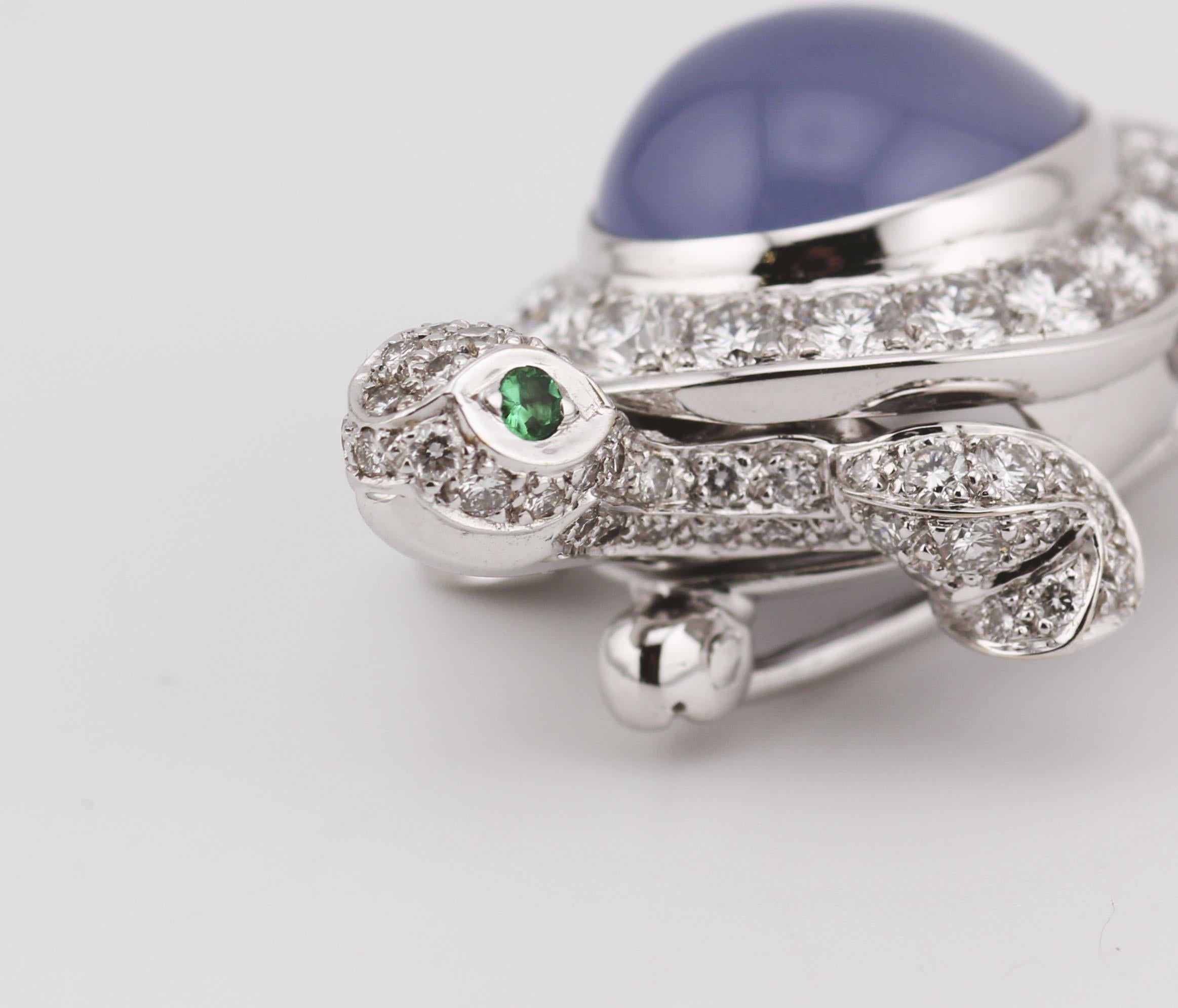 Cartier Diamond Chalcedony 18K White Gold Turtle Brooch For Sale 4