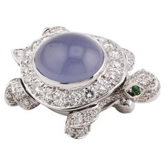 Cartier Diamond Chalcedony 18K White Gold Turtle Brooch