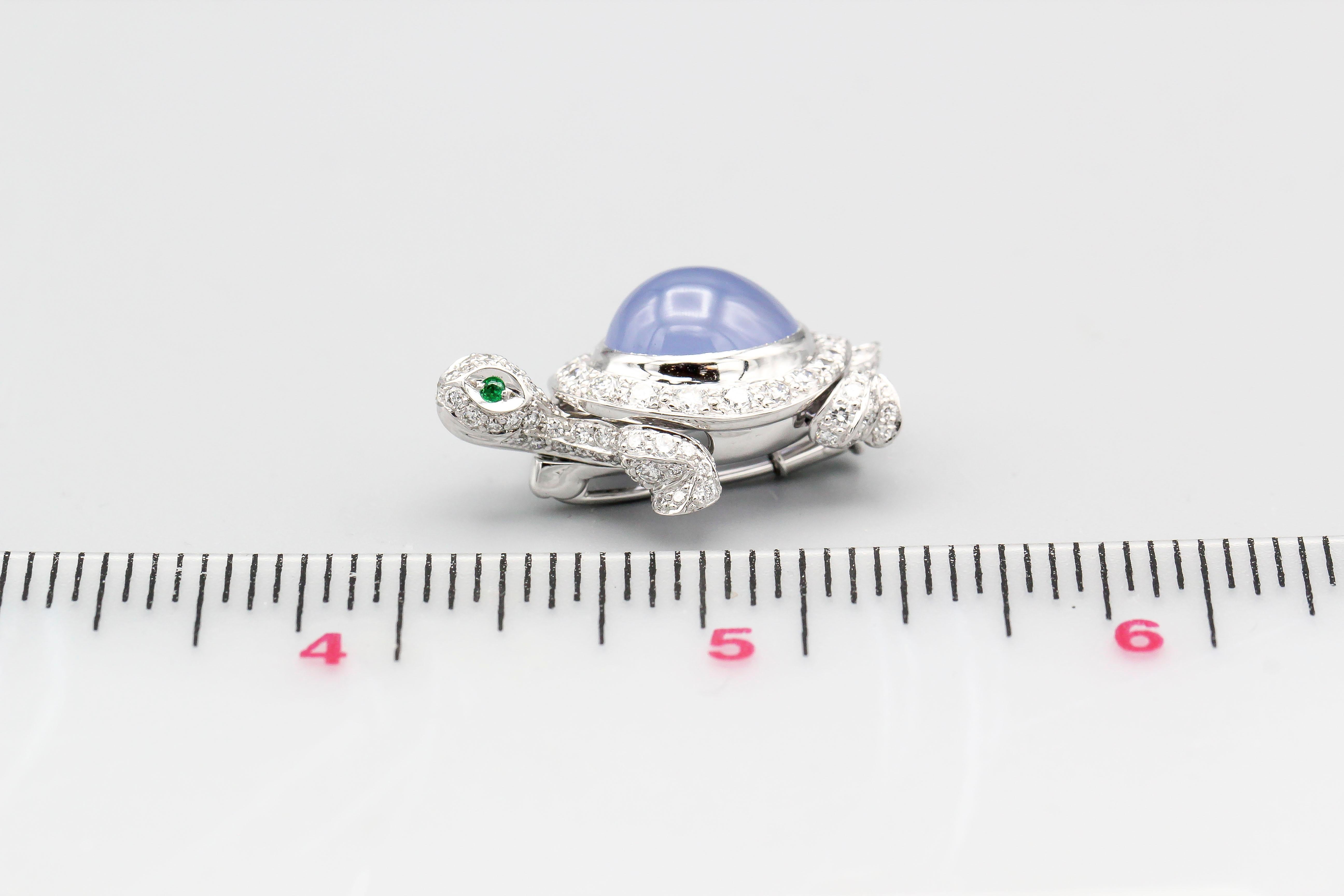 Cartier Diamond Chalcedony and 18 Karat White Gold Turtle Brooch For Sale 2