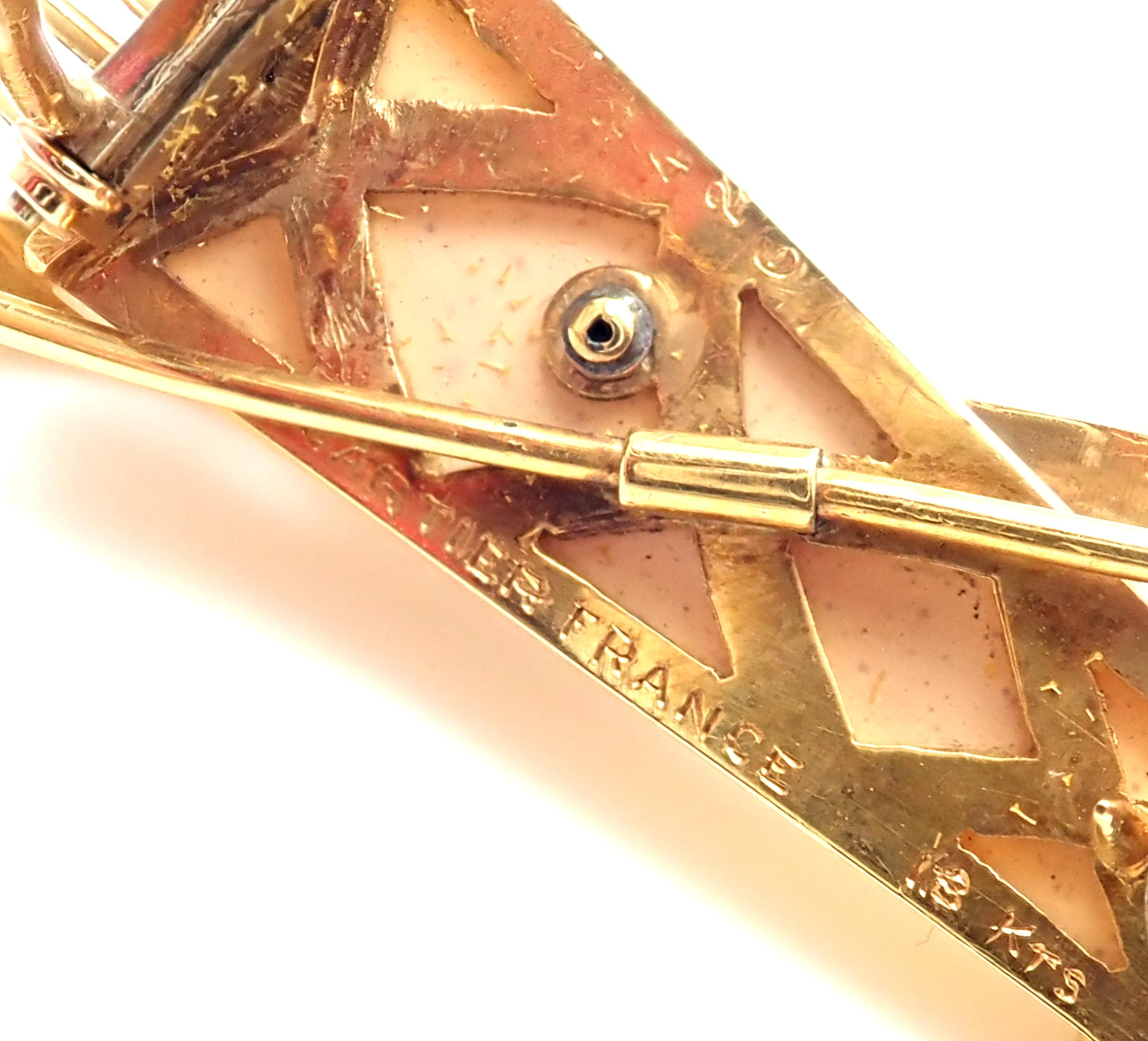 Cartier Diamond Chalcedony Ruby Bow Arrow Yellow Gold Pin Brooch 1