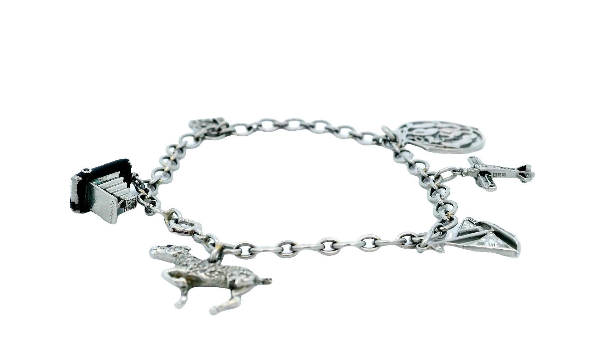 Women's or Men's Cartier Diamond Charm 1937 in platinum Bracelet For Sale