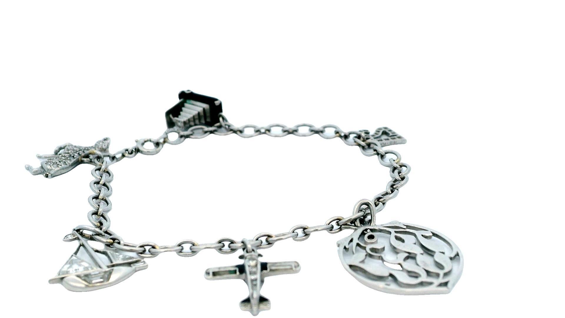 Cartier Diamond Charm 1937 in platinum Bracelet For Sale 1