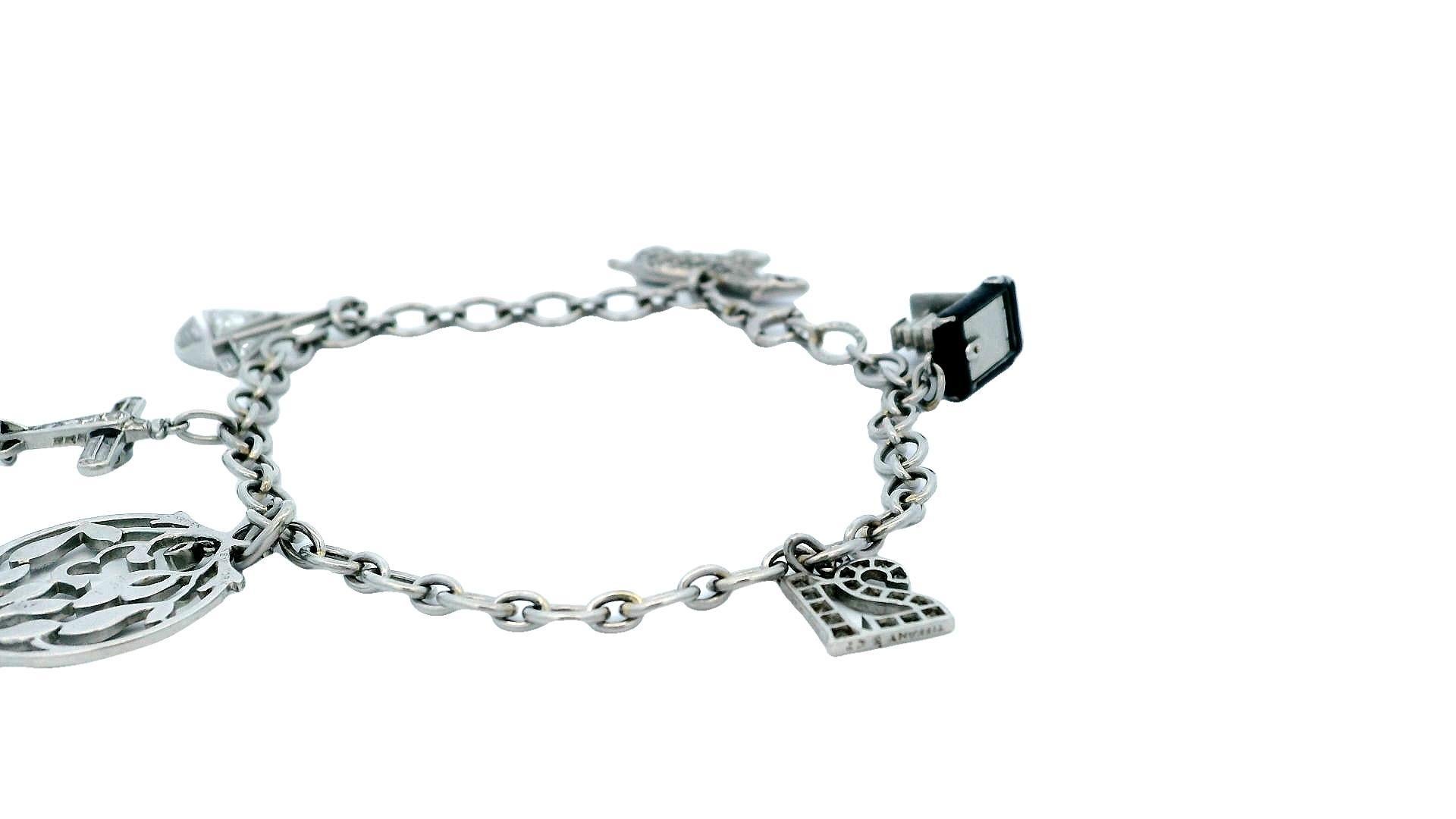 Cartier Diamond Charm 1937 in platinum Bracelet For Sale 2