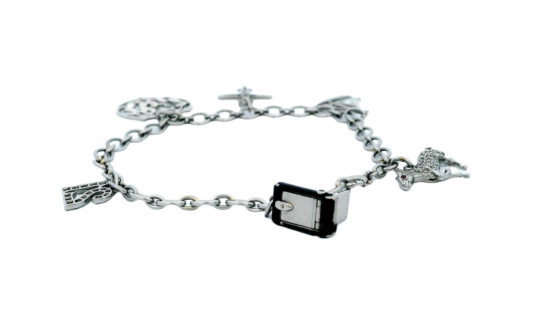Cartier Diamond Charm 1937 in platinum Bracelet For Sale 3