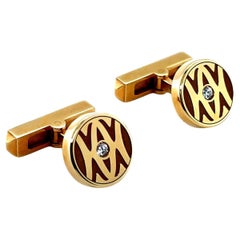 Cartier Diamond Circular 18 Karat Yellow Gold Cufflinks