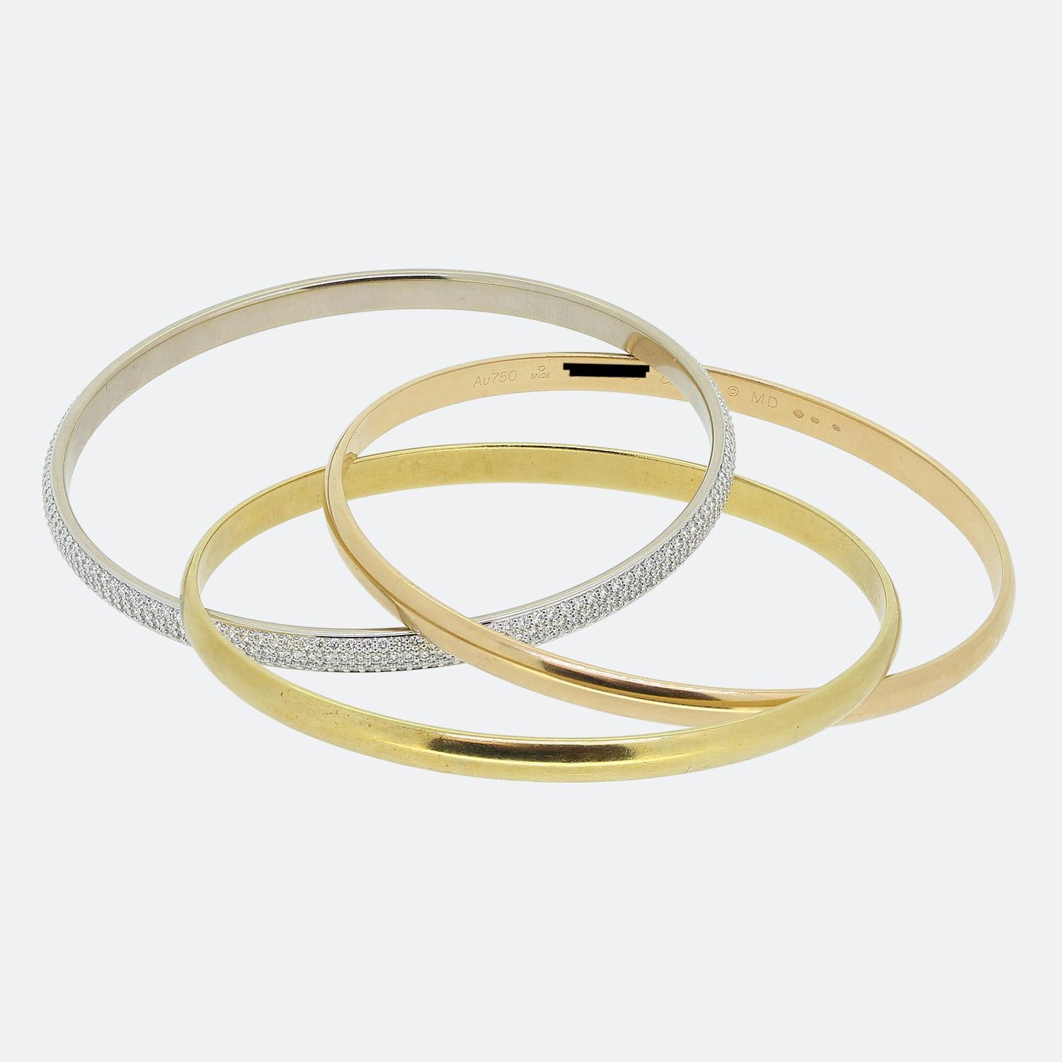Round Cut Cartier Diamond Classic Trinity Bangle Medium