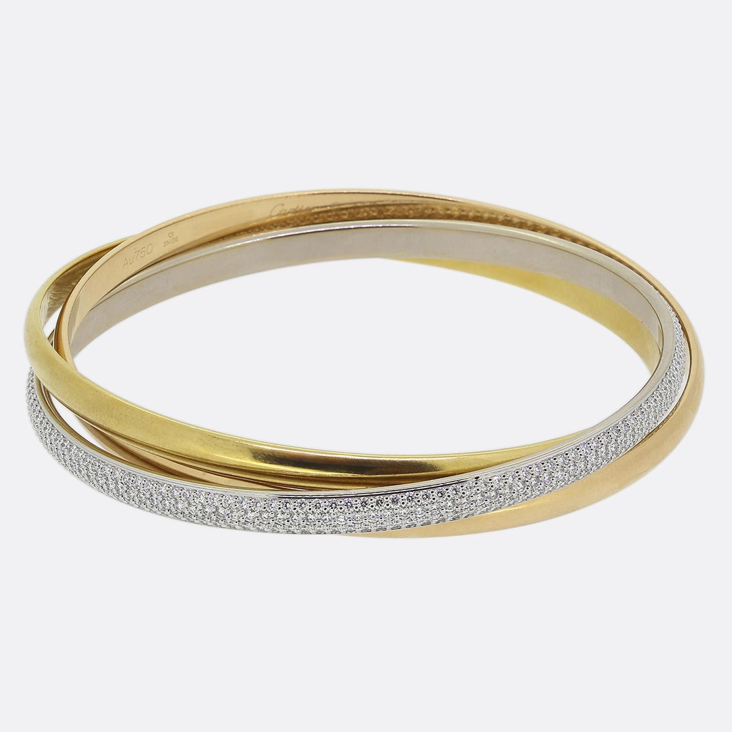 Cartier Diamond Classic Trinity Bangle Medium In Good Condition In London, GB