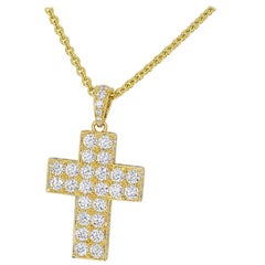 Cartier Diamond Cles de Budou Waal 18 Karat Yellow Gold Cross Pendant