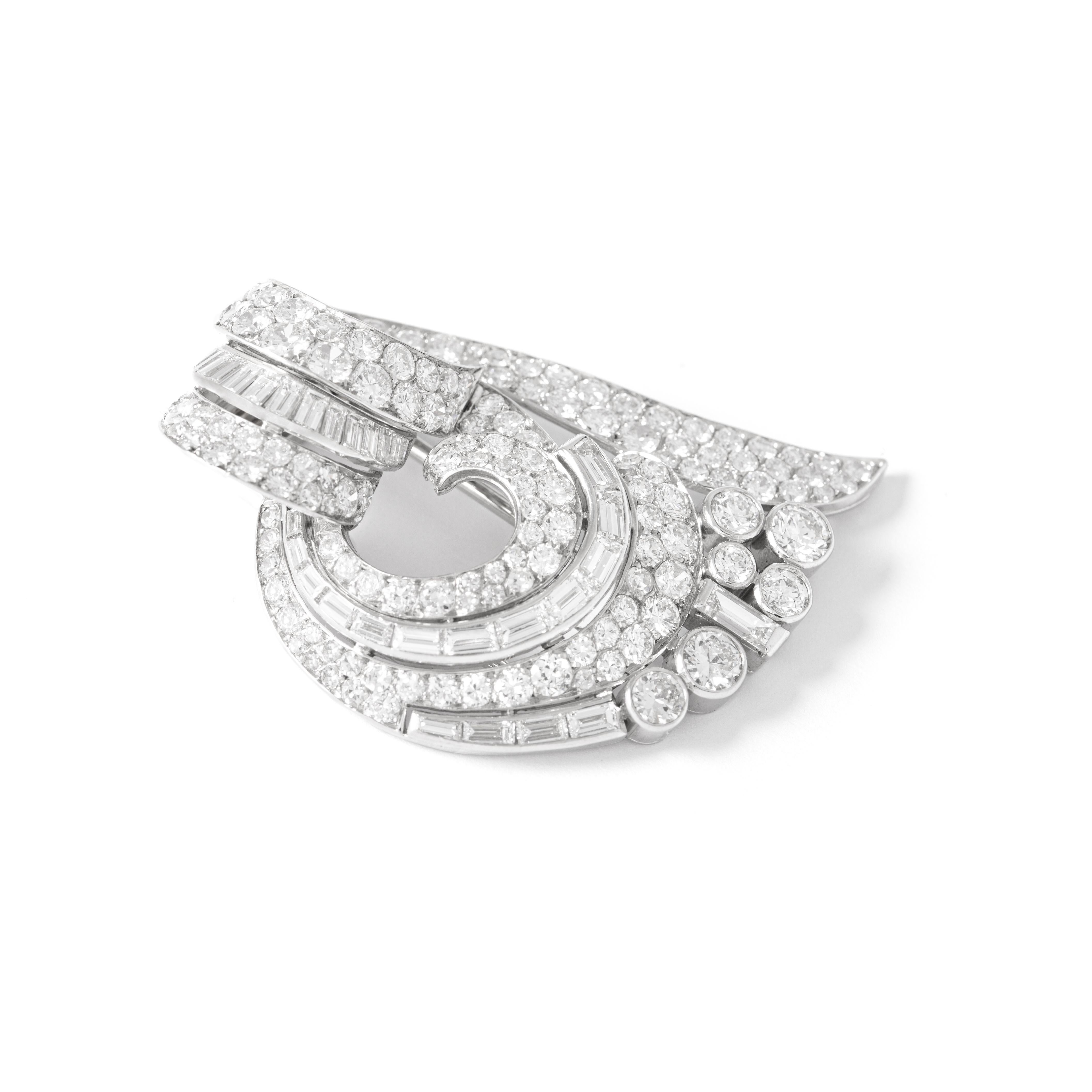 Cartier Diamant-Clip-Brosche 1950er Jahre im Angebot 1