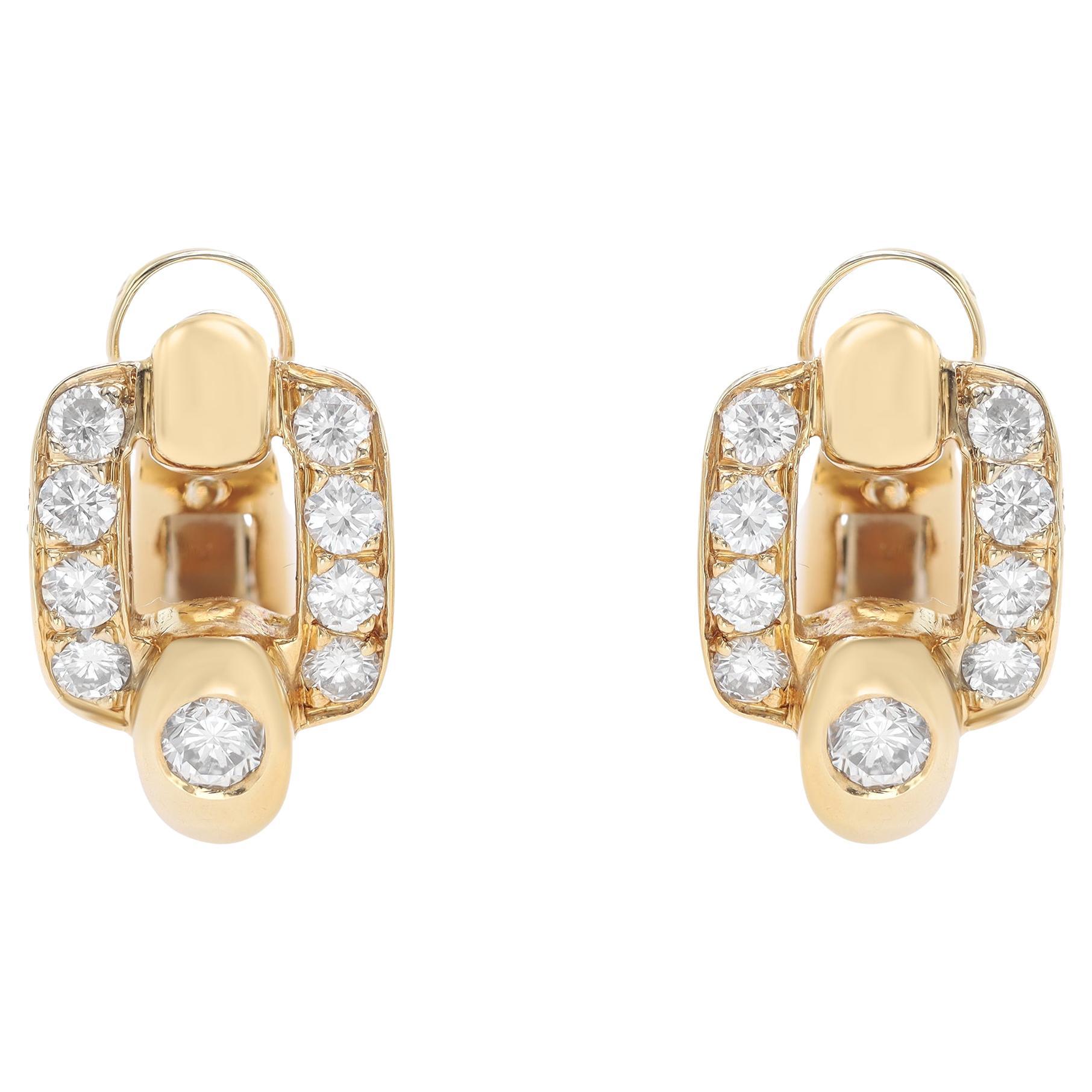 Cartier Diamond Clip Closure Stud Earrings 18K Yellow Gold 0.42cttw