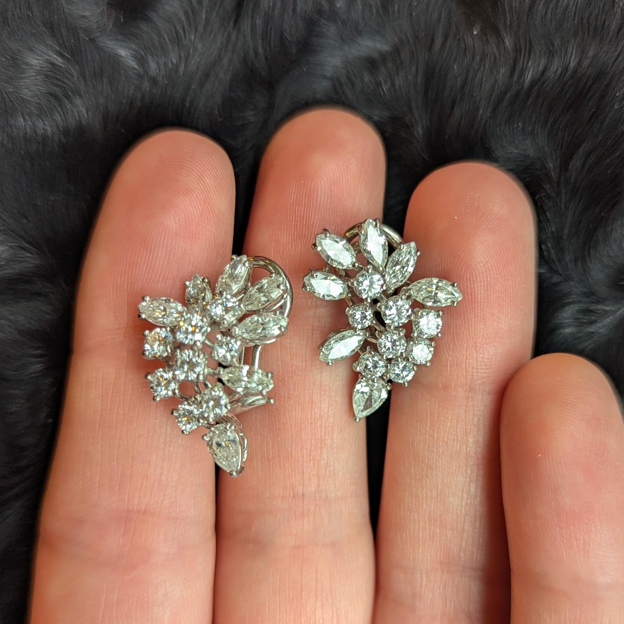 Women's Cartier Diamond Cluster Marquise Pear Round 18K White Gold Earrings Earclips For Sale