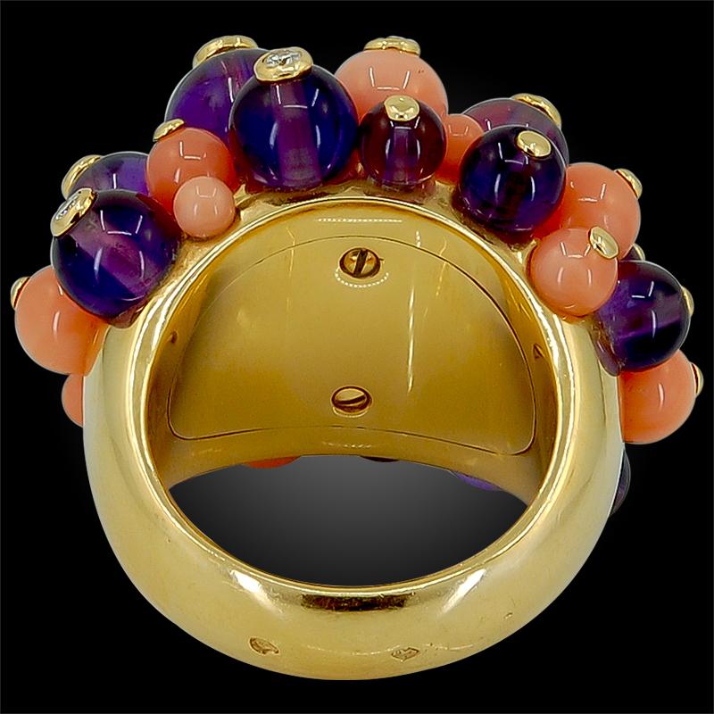 Cartier Diamond, Coral, Amethyst Bead Ring In Good Condition In New York, NY