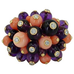 Vintage Cartier Diamond, Coral, Amethyst Bead Ring