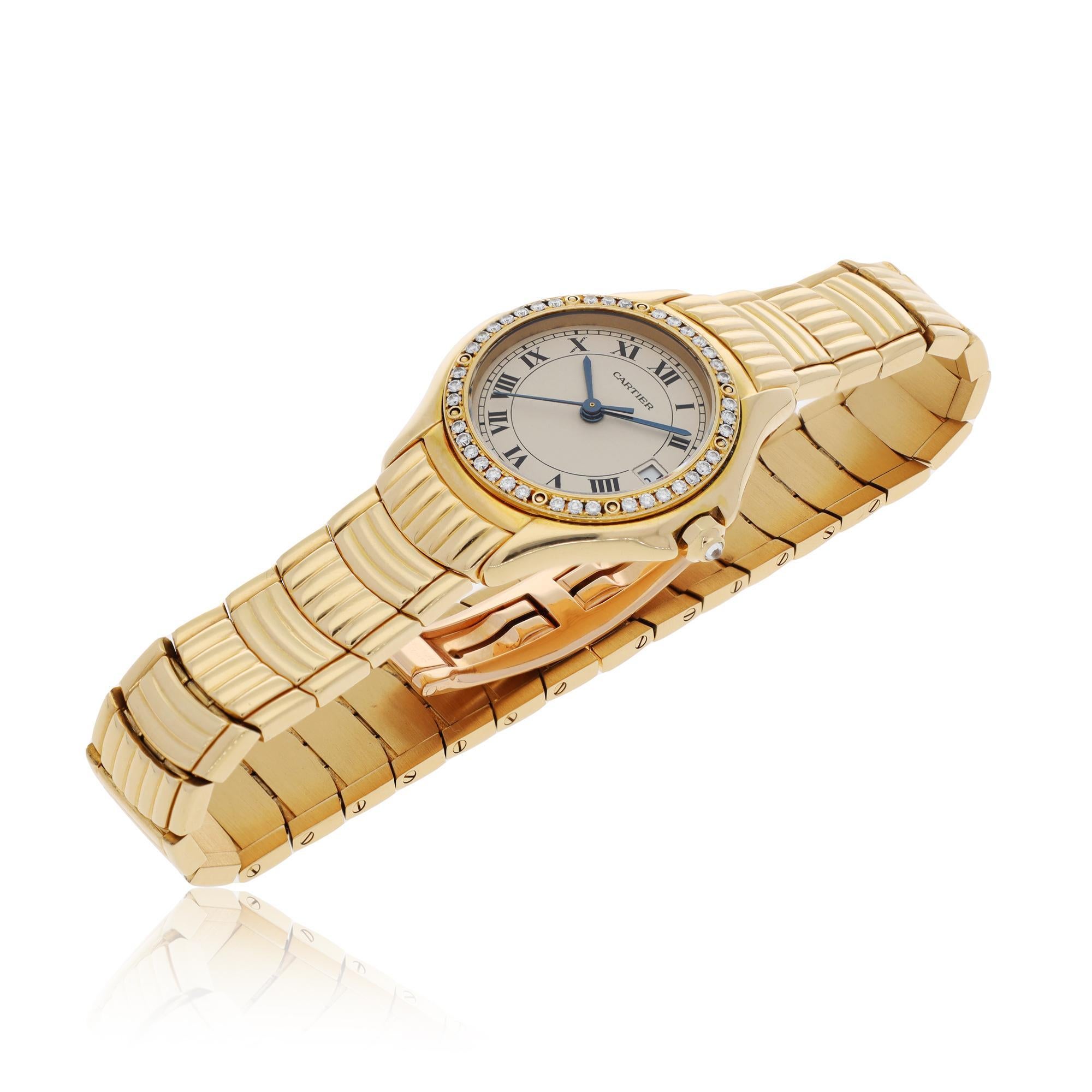 Round Cut Cartier Diamond Cougar Watch For Sale