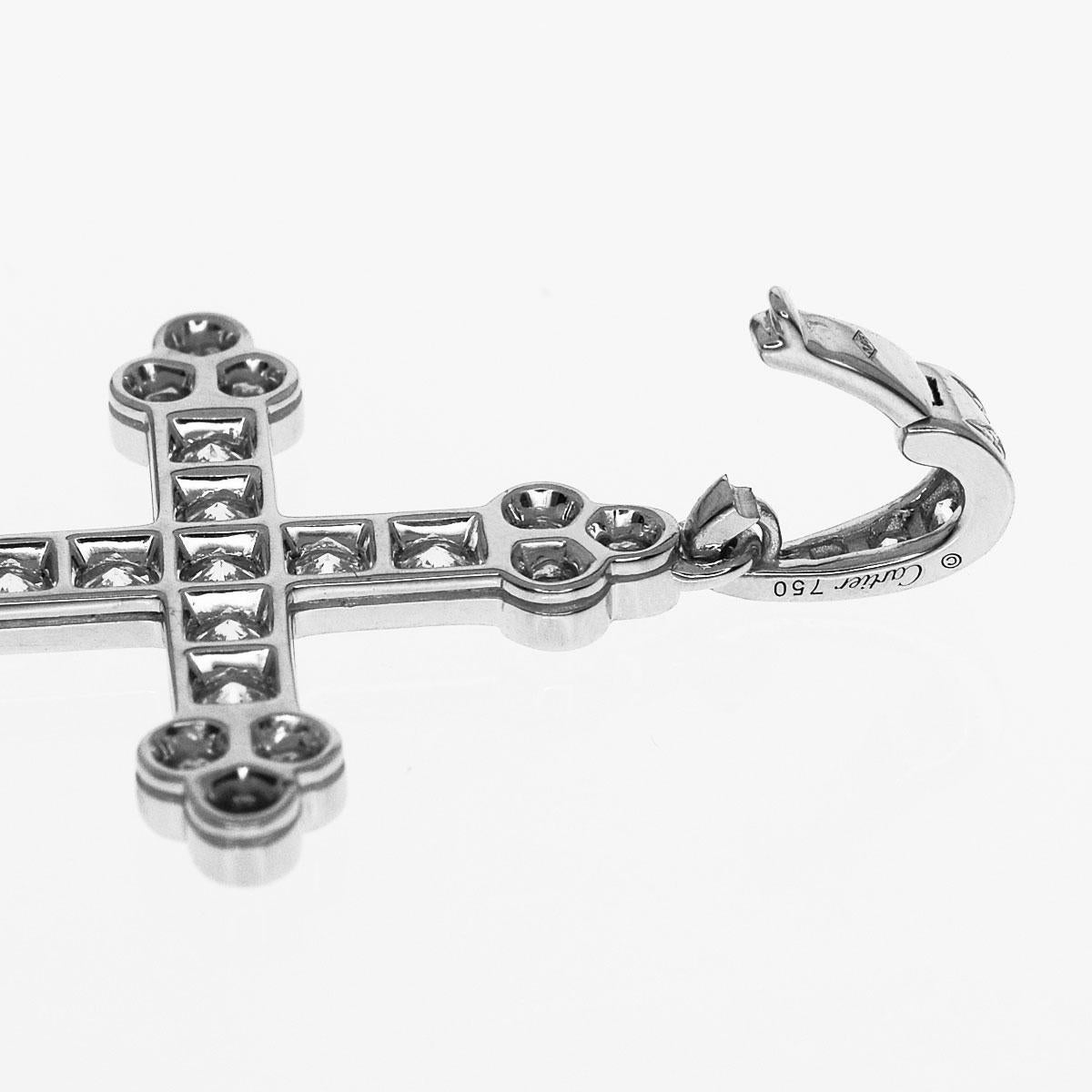Cartier Diamond Cross Chain Pendant Necklace 18 Karat White Gold 2